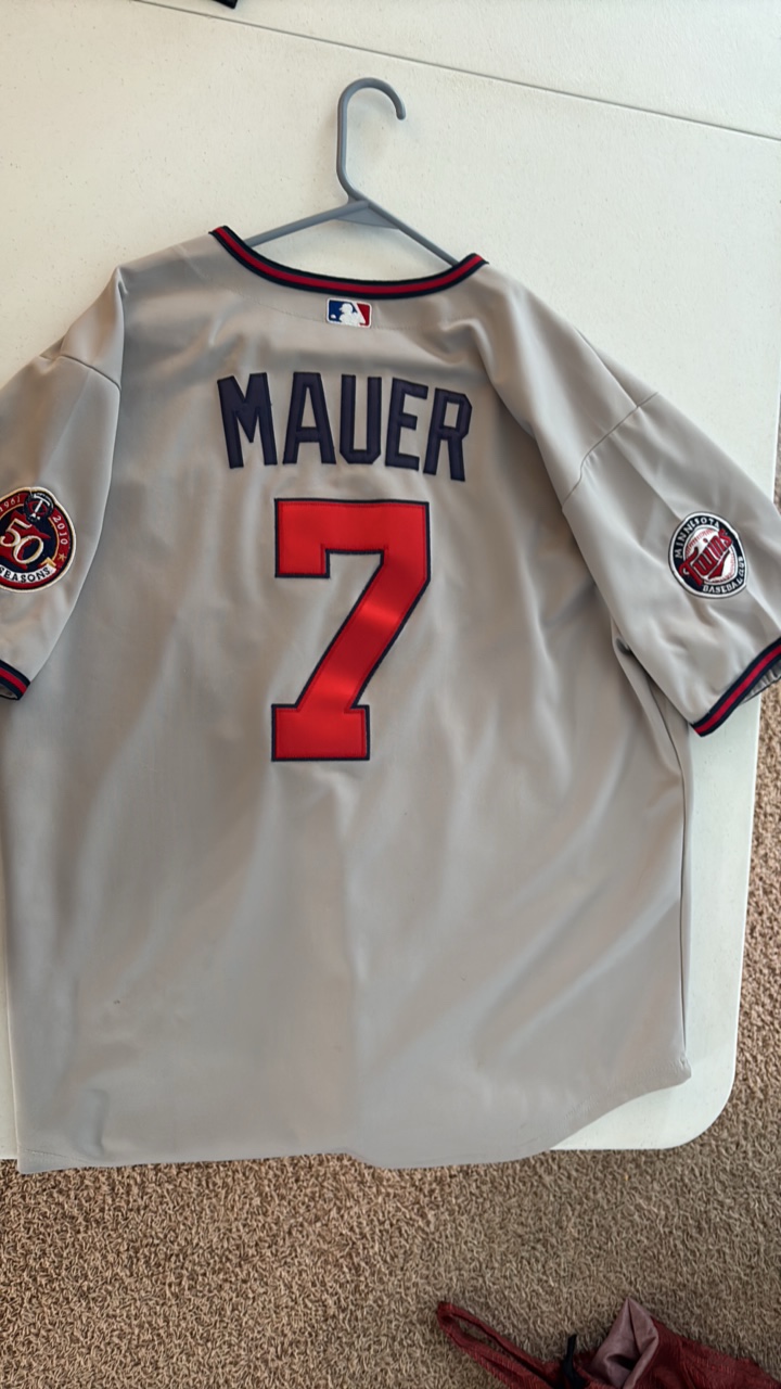 Joe Mauer Gray Minnesota Twins Jersey, Collectible 50th Anniversary Jersey With Patch (Not Autographed)