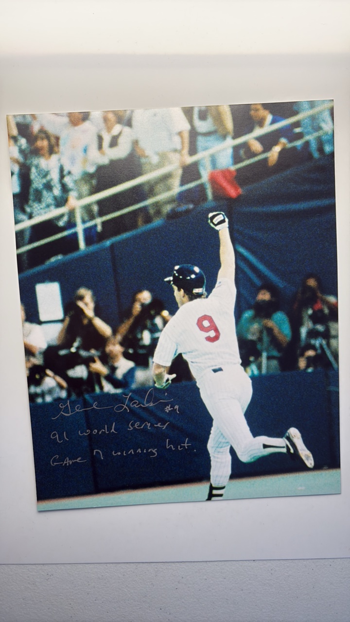 lot 107 image: Gene Larkin Autographed Picture Minnesot Twins Legend, World Series Game 7 Inscription