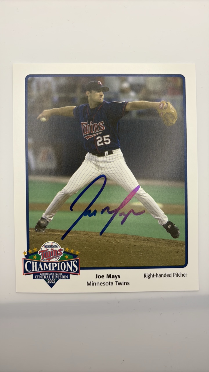 lot 117 image: Autographed Team Issued Photo Joe Mays Minnesota Twins