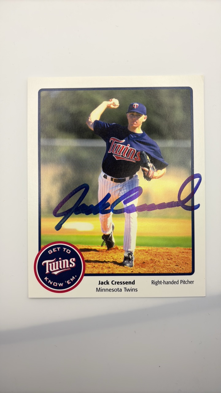 lot 122 image: Autographed Team Issued Photo Jack Cressend Minnesota Twins