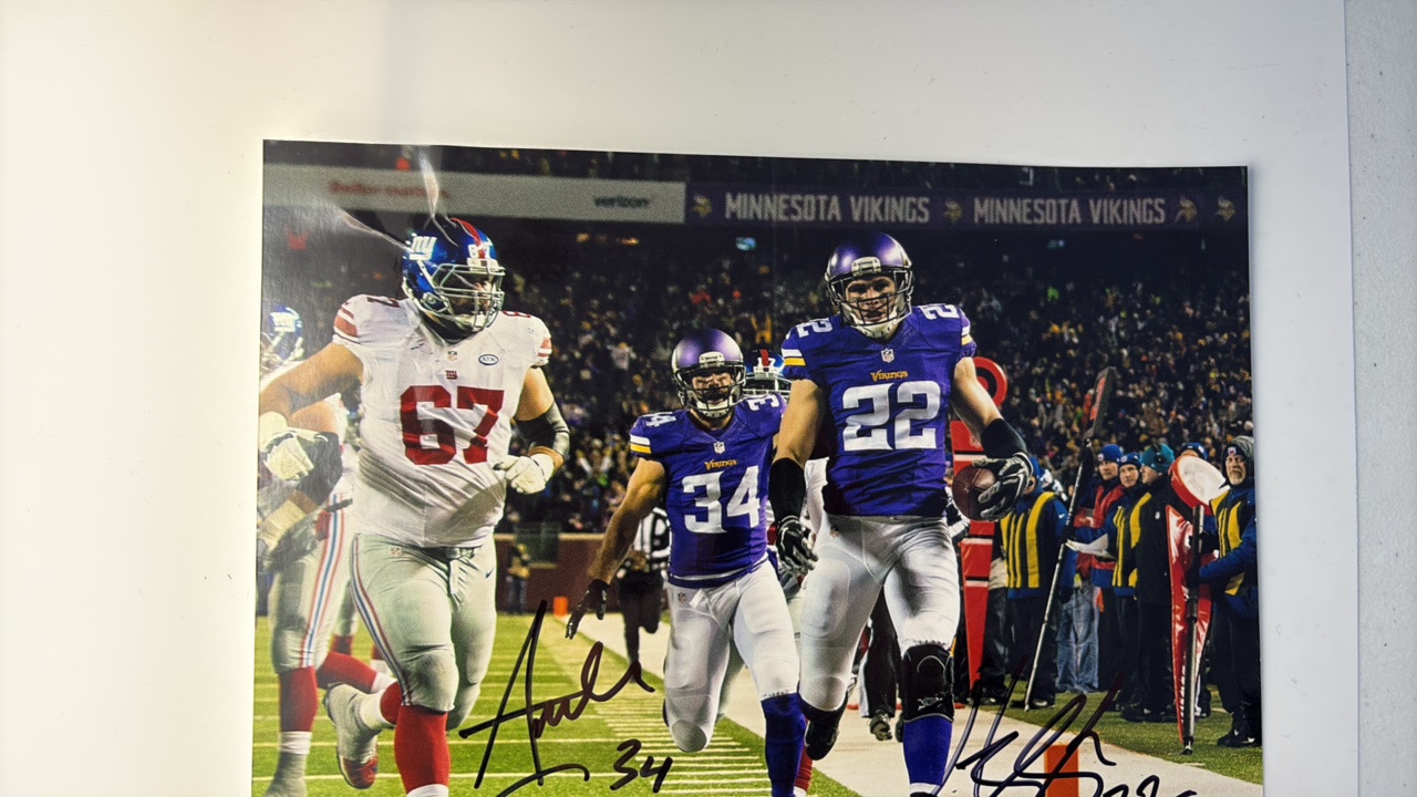 lot 145 image: Harrison Smith and Andrew Sendejo Autographed Team Issue Picture Minnesota Vikings Legend