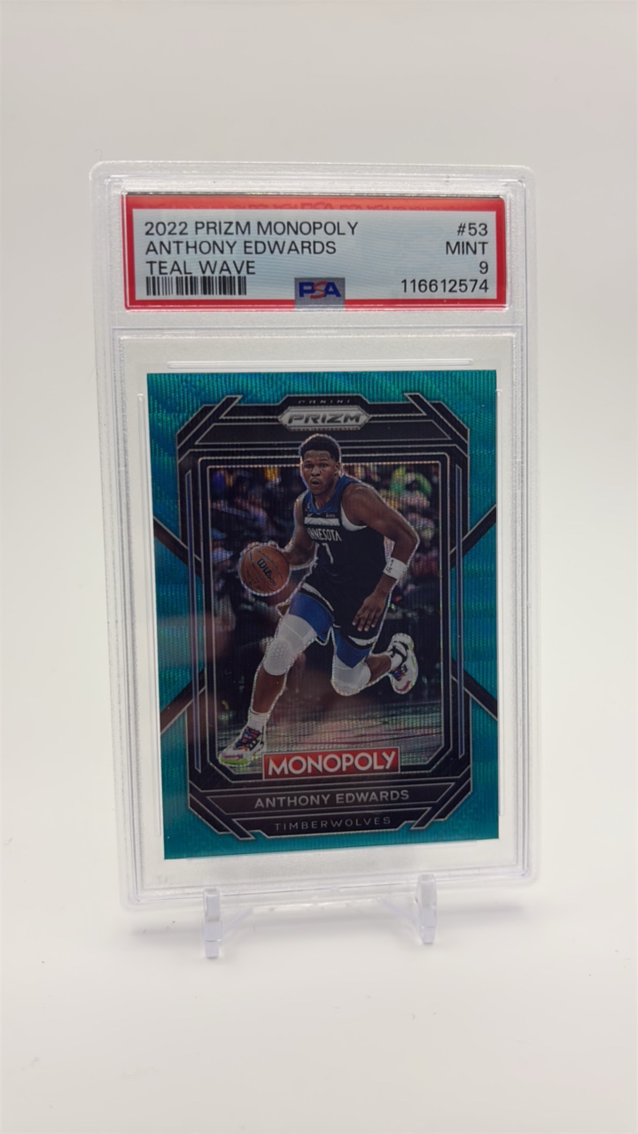 lot 149 image: 2022 Panini Prizm Monopoly Anthony Edwards Teal Wave Parallel PSA Grade 9 MINT Minnesota Timberwolves