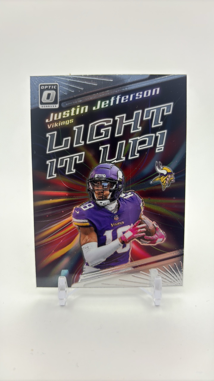 lot 156 image: 2023 Donruss Optic Light it Up Insert Card Justin Jefferson Minnesota Vikings Card