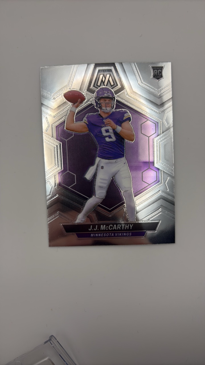 lot 157 image: 2024 Panini Mosaic J.J. McCarthy Rookie Card Minnesota Vikings Card