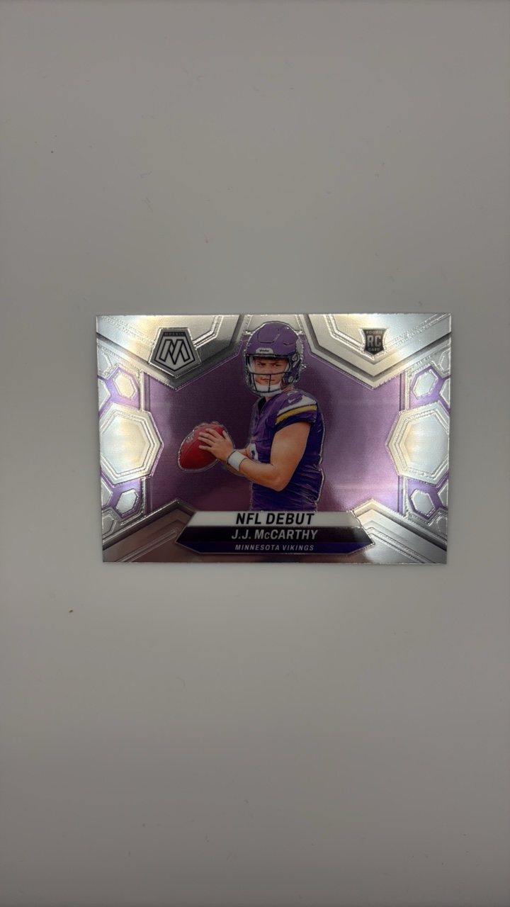 lot 159 image: 2024 Panini Mosaic NFL Debut J.J. McCarthy Rookie Card Minnesota Vikings