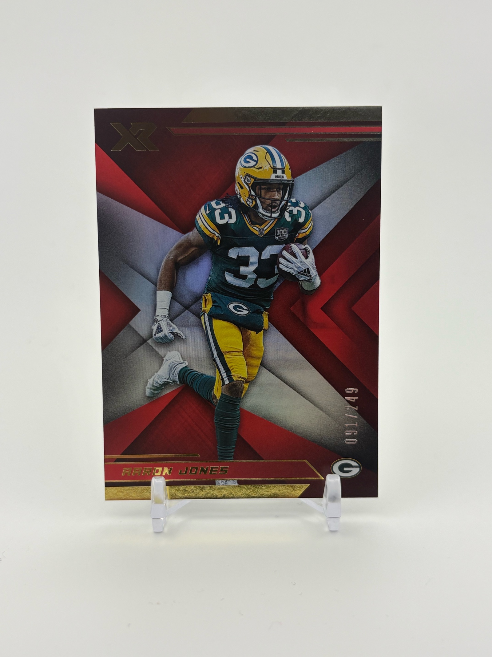 lot 173 image: 2019 Panini XR Aaron Jones Red Parallel Serial #d 091249 Green Bay Packers