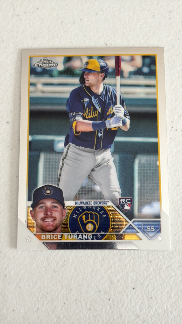 lot 232 image: 2023 Topps Chrome Bruce Turang Rookie Card Milwaukee Brewers