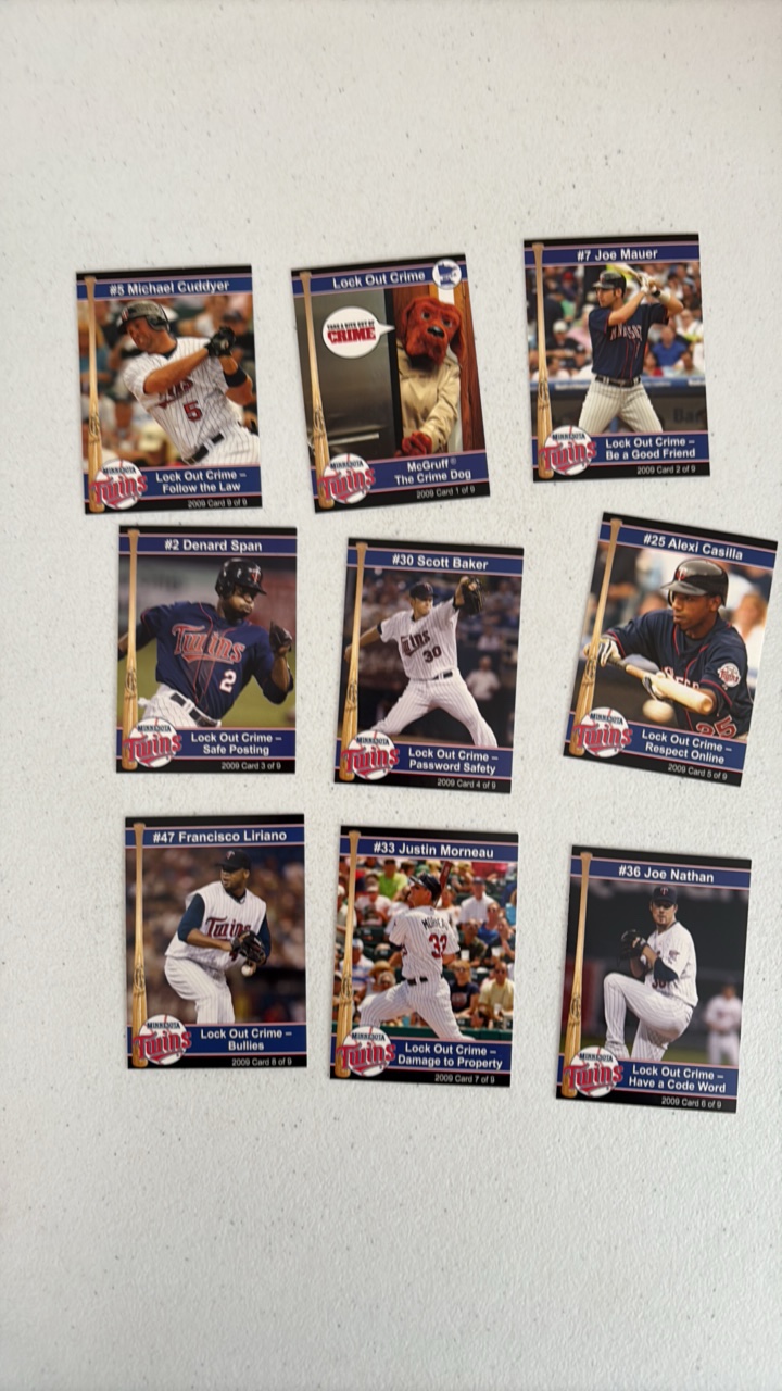 lot 258 image: Minnesota Twins Minnesota Crime Prevention Association Baseball Cards Team Set