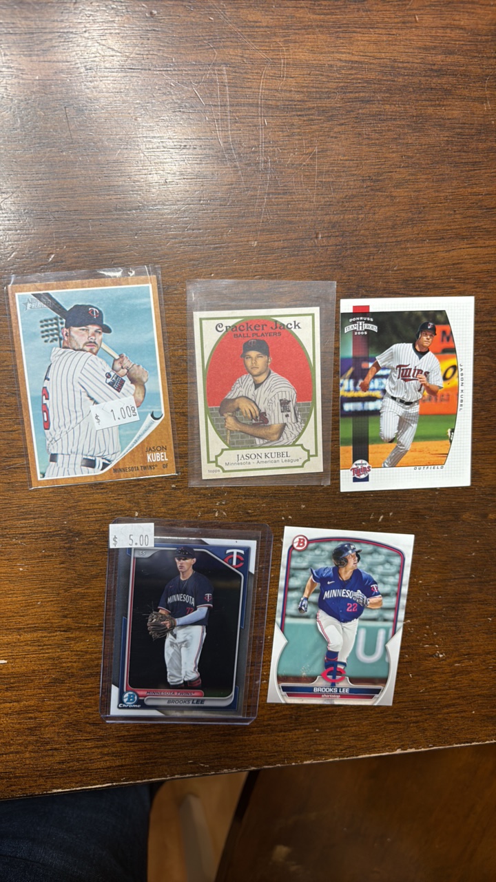 lot 297 image: Jason Kubel and Brooks Lee Minnesota Twins Card Lot