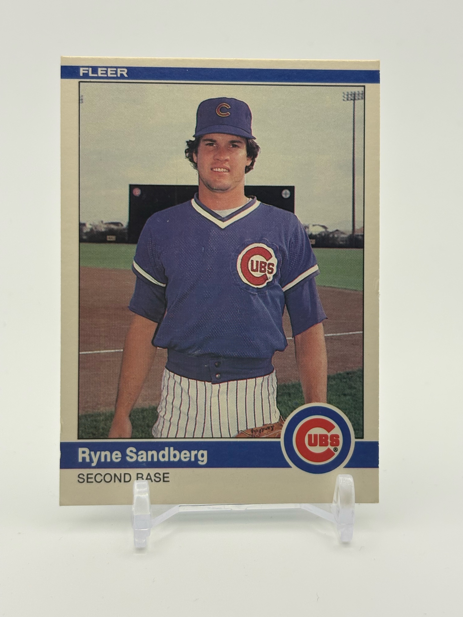 lot 371 image: 1984 Fleer Ryne Sandberg 2nd Year Card Chicago Cubs