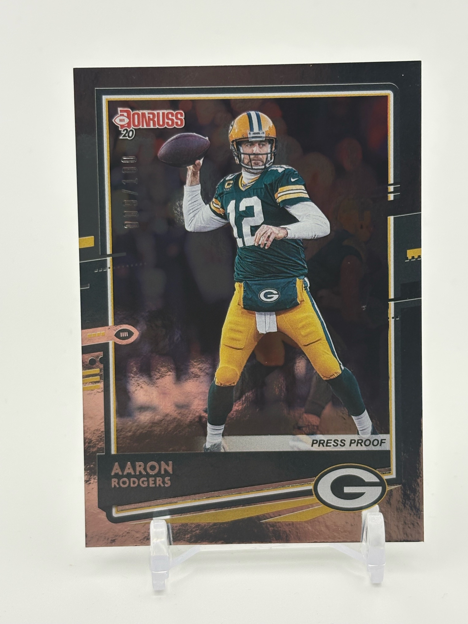 lot 386 image: 2020 Donruss Press Proof Parallel Aaron Rodgers Greem Bay Packers Serial #d 009100