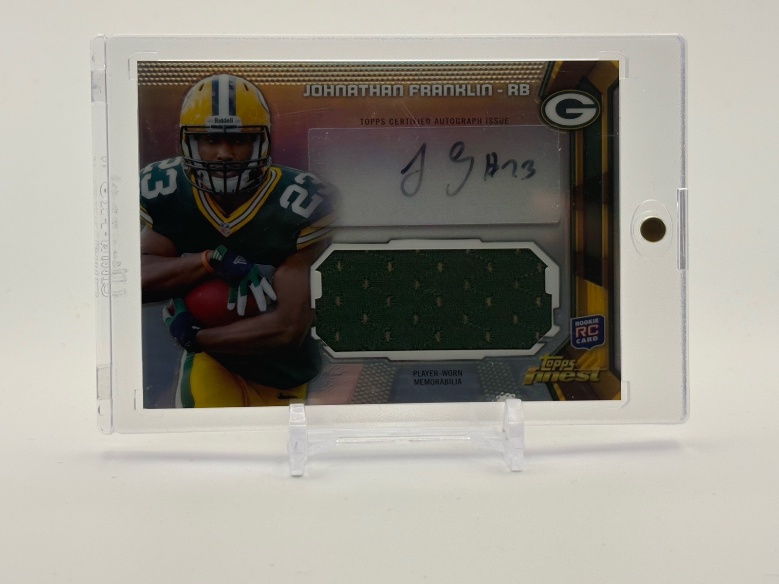 lot 388 image: 2013 Topps Finest Jonathan Franklin Rookie Autograph Jersey Card Green Bay Packers