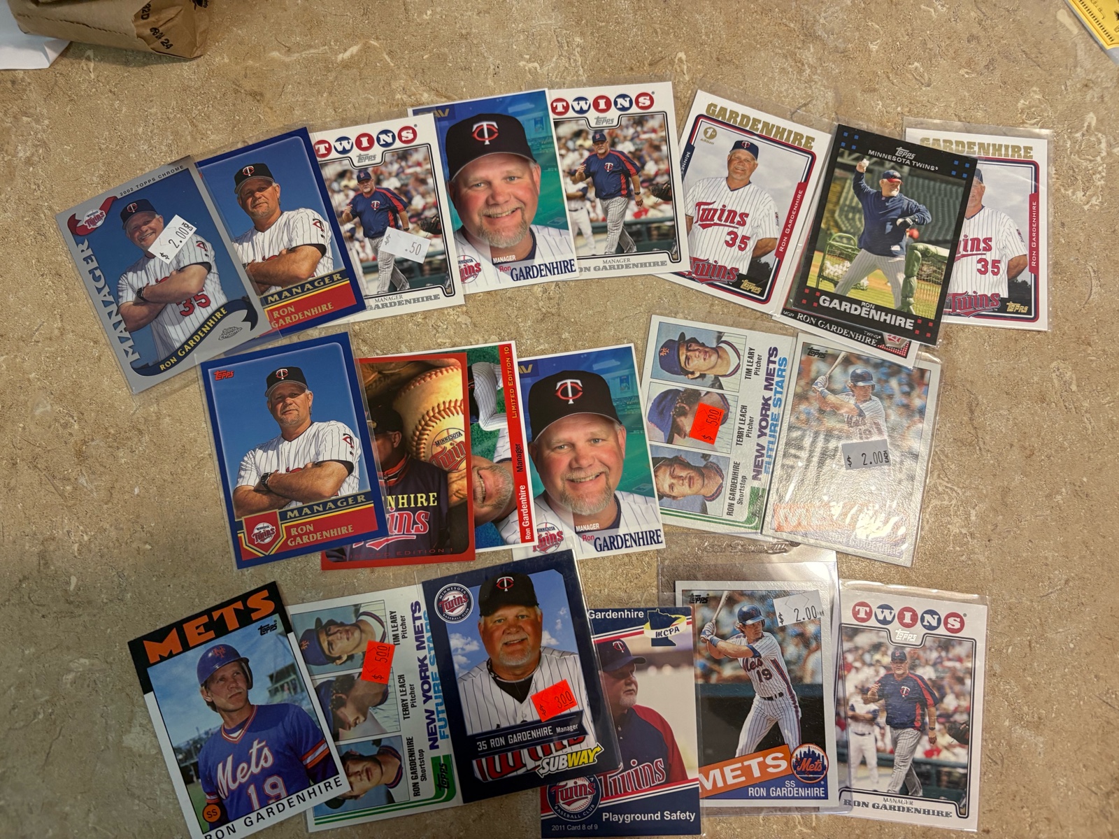 lot 400 image: Ron Gardenhire Minnesota Twins Baseball Card Lot Includes His Rookie Card and Several Cards as Both a Player and a Coach