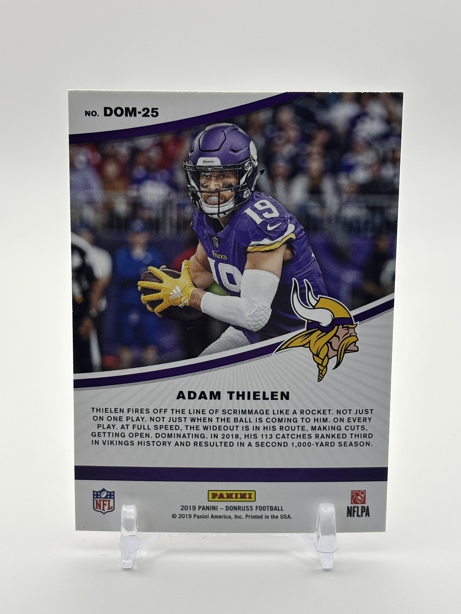 lot 419 image: 2019 Donruss Dominators Insert Adam Thielen Minnesota Vikings Card