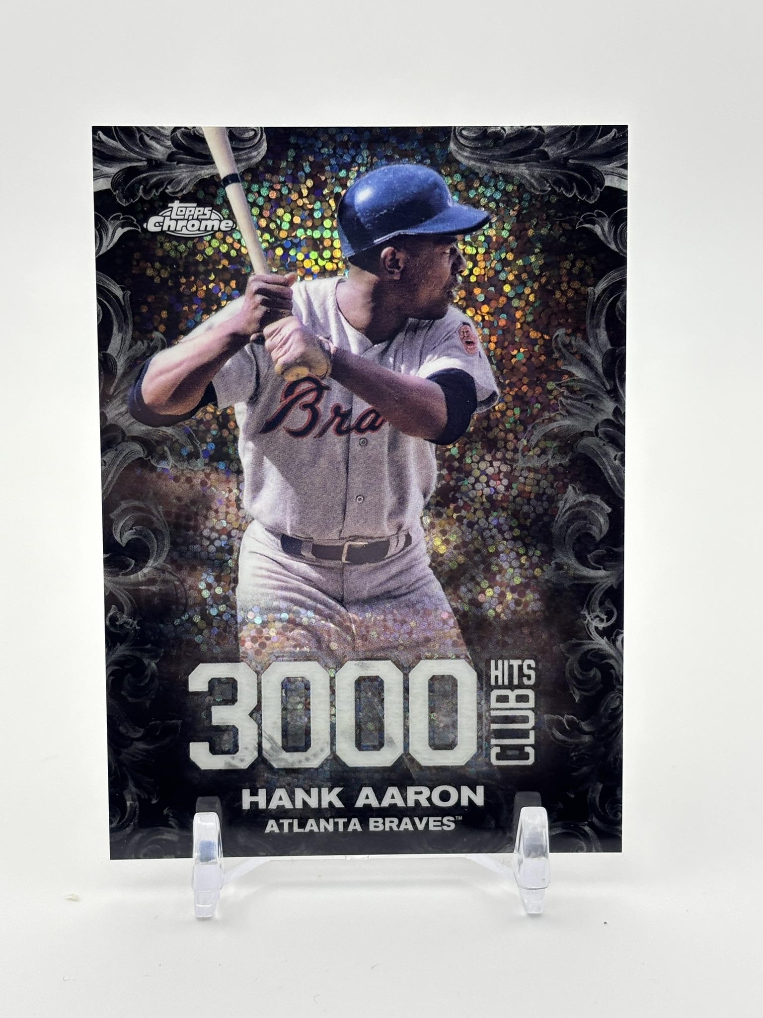 lot 457 image: 2016 Topps Chrome 3000 Hits Club Hank Aaron Milwaukee Braves Legend Hall of Fame