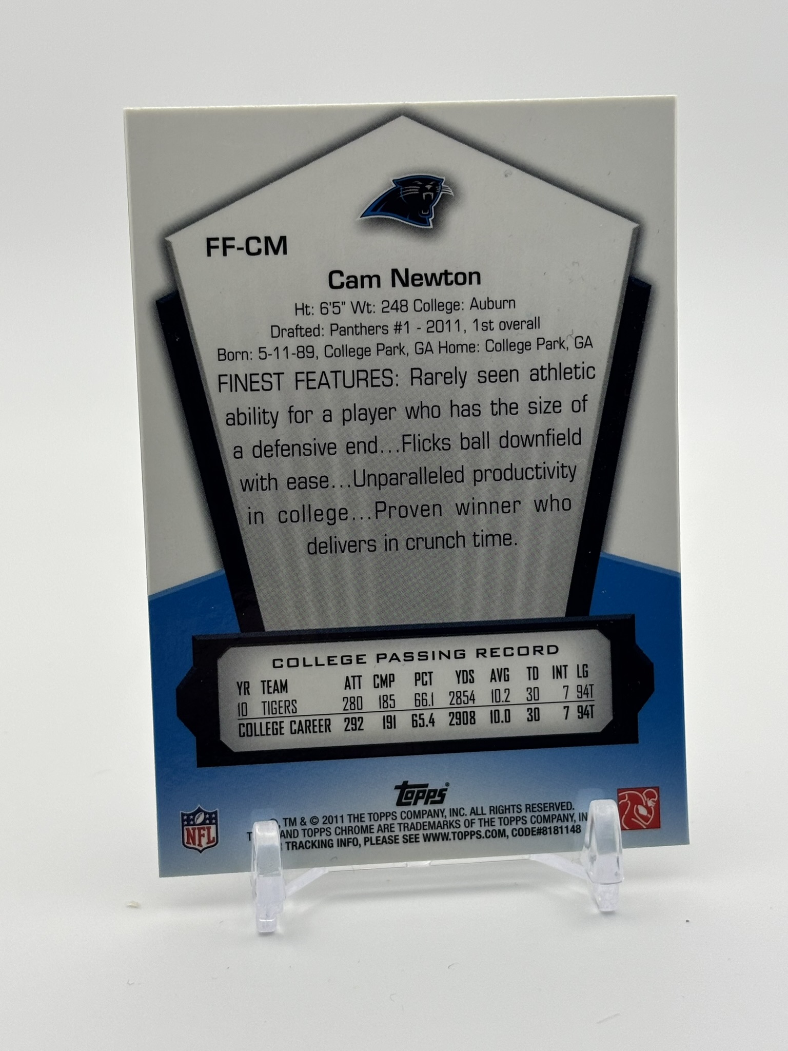 lot 458 image: 2011 Topps Chrome - Finest Freshman Cam Newton Rookie Card Carolina Panthers