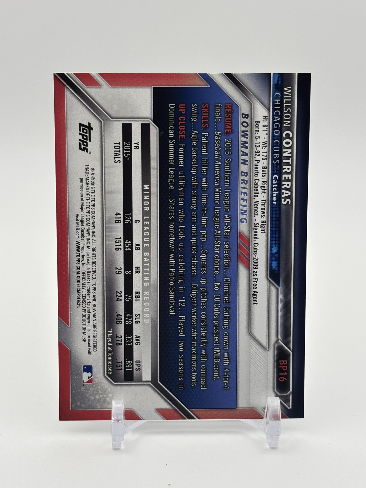 lot 463 image: 2016 Bowman - Prospects Willson Contreras Rookie Card Chicago Cubs MLB