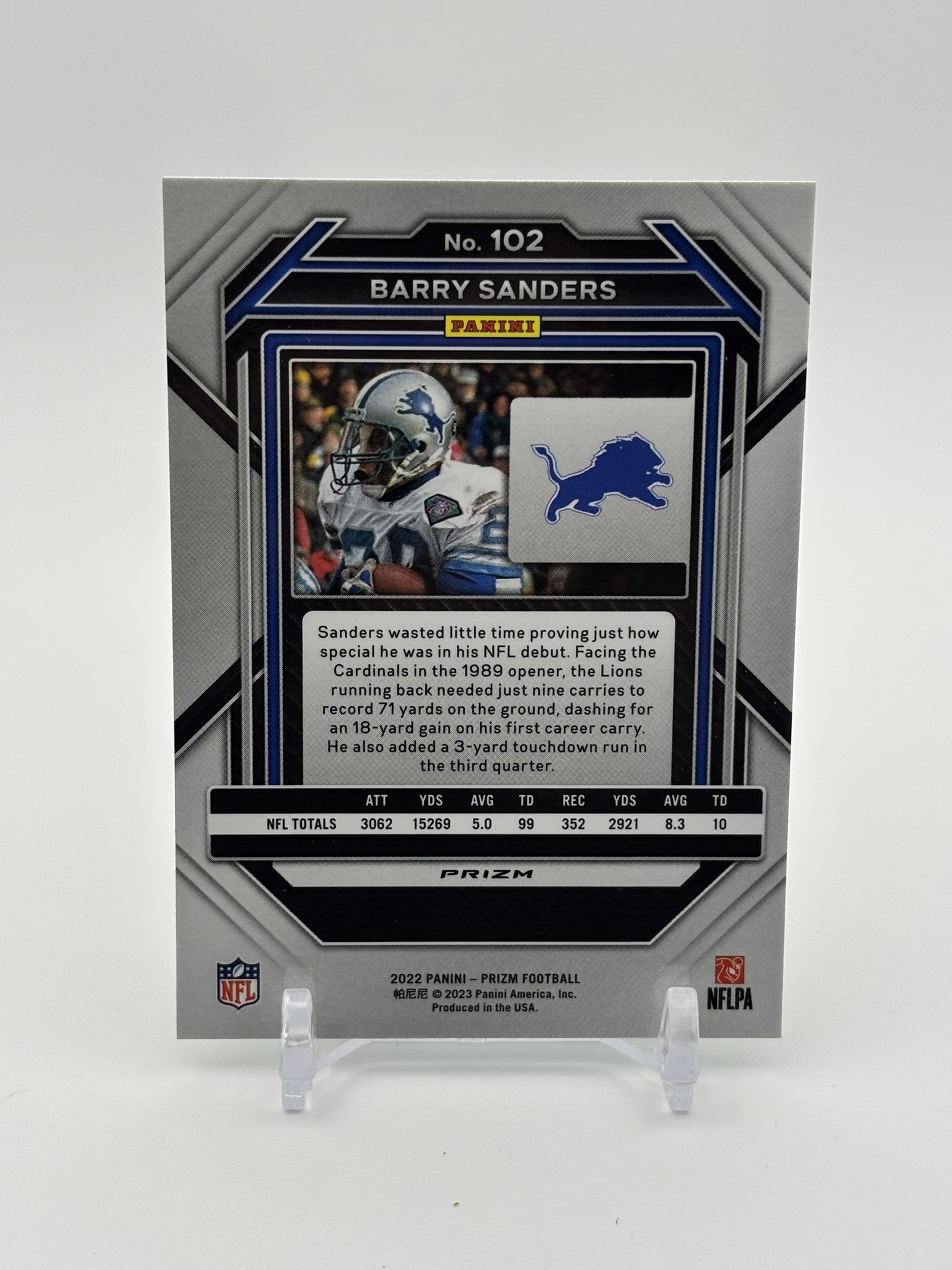 lot 464 image: 2022 Panini Prizm - Barry Sanders #102 Green Prizm Detroit Lions Hall of Famer NFL