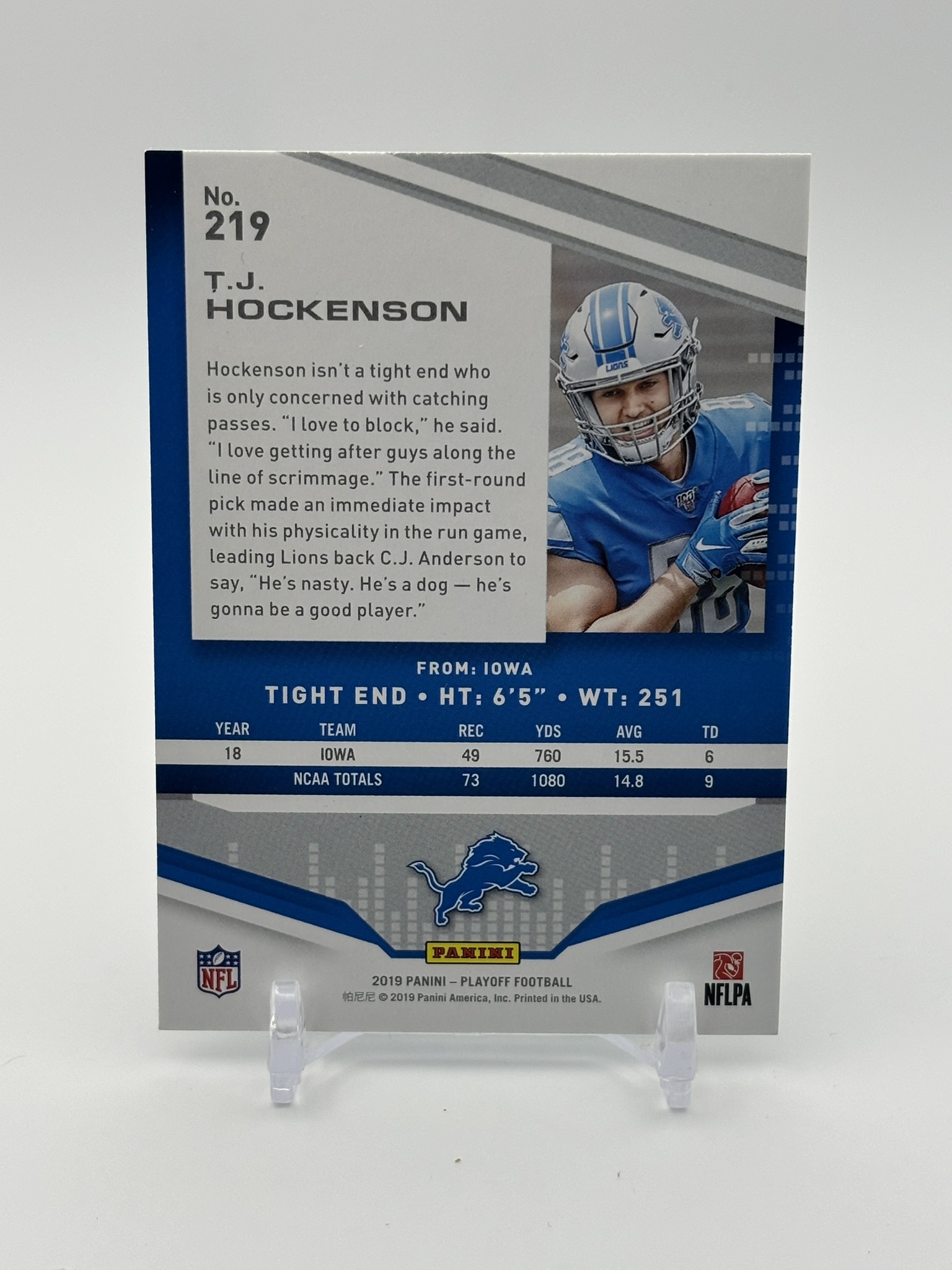 lot 465 image: 2019 Panini Playoff - Rookies T.J. Hockenson #219 Rookie Card Minnesota Vikings