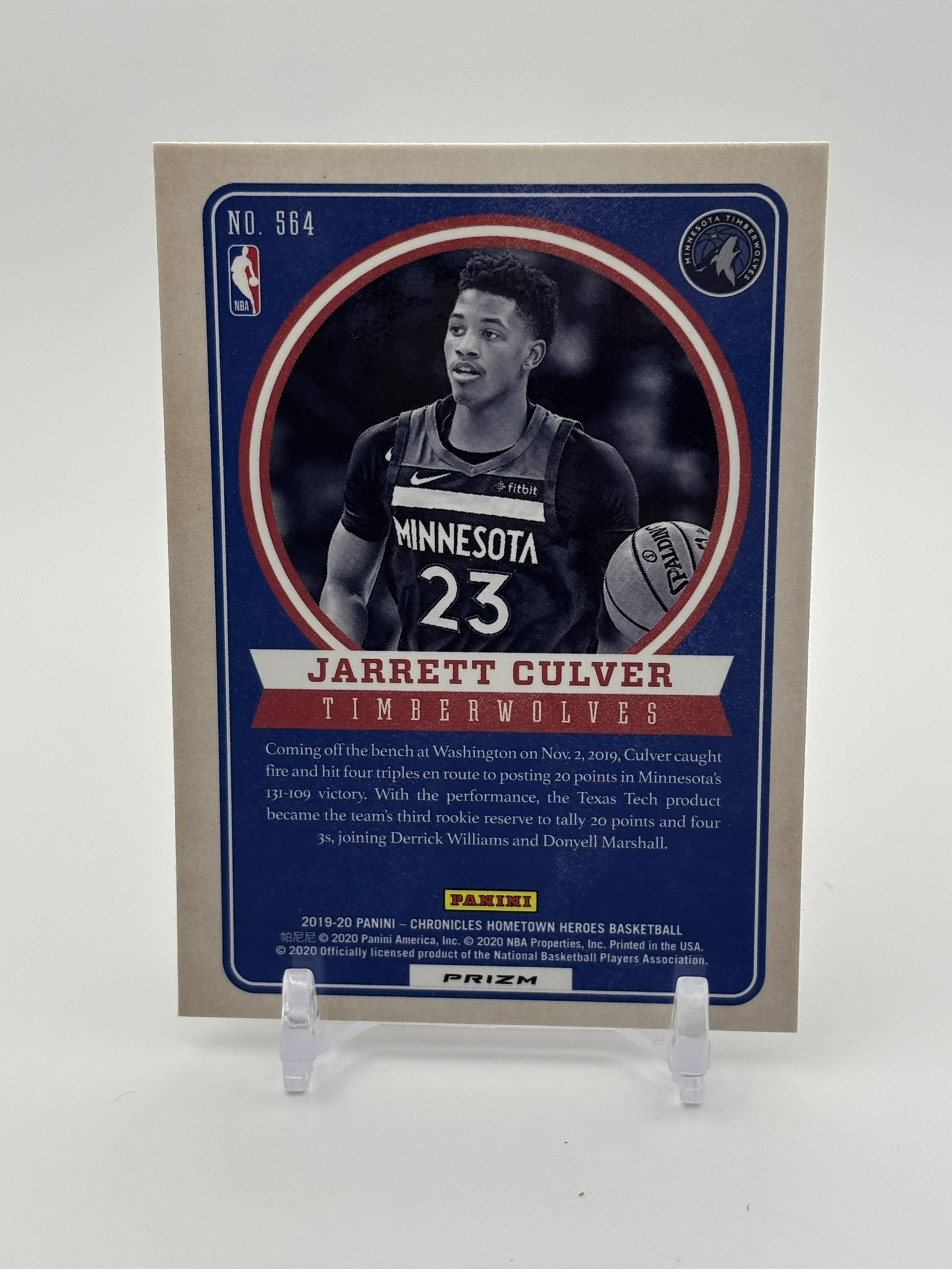 lot 468 image: 2019-20 Panini Chronicles - Hometown Heroes Optic Jarrett Culver #564 Rookie Card