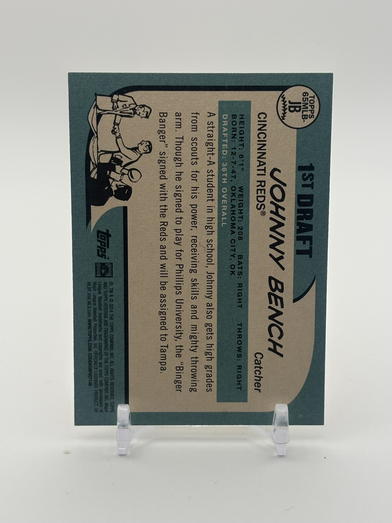 lot 478 image: 2014 Topps Johnny Bench Insert Card MLB Hall of Famer Cincinnati Reds Legend