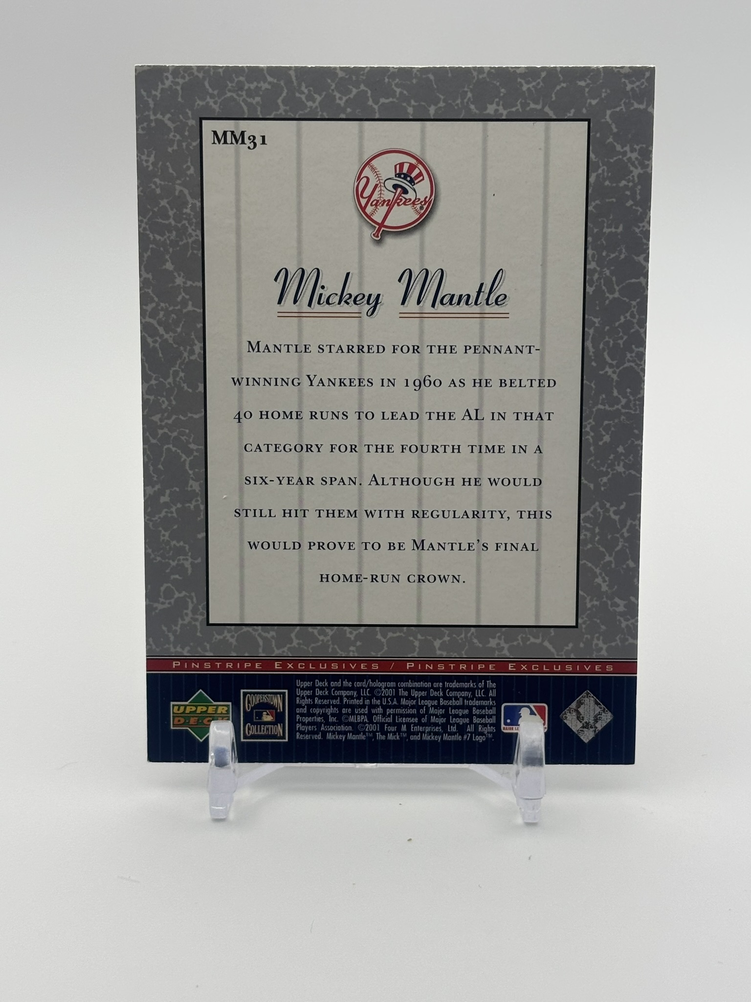 lot 484 image: 2001 Upper Deck - Pinstripe Exclusives Mickey Mantle Mickey Mantle New York Yankees