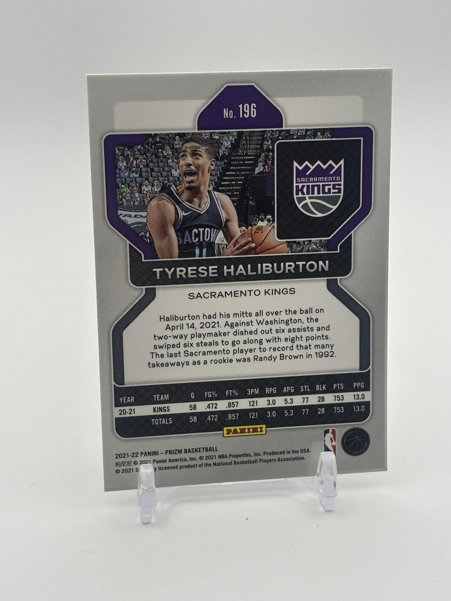 lot 489 image: 2021-22 Panini Prizm - Tyrese Haliburton #196 NBA All Star Card