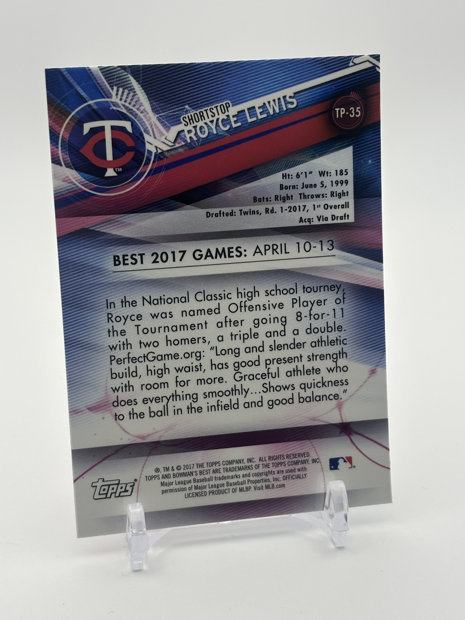 lot 496 image: 2017 Bowmans Best - Top Prospects Royce Lewis Rookie Refractor Minnesota Twins