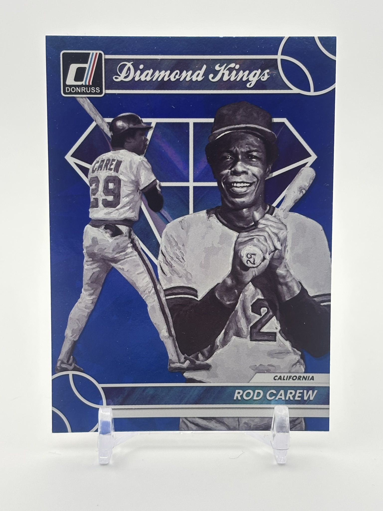 lot 499 image: 2023 Panini Donruss - Diamond Kings Rod Carew #2 Holo Blue Minnesota Twins