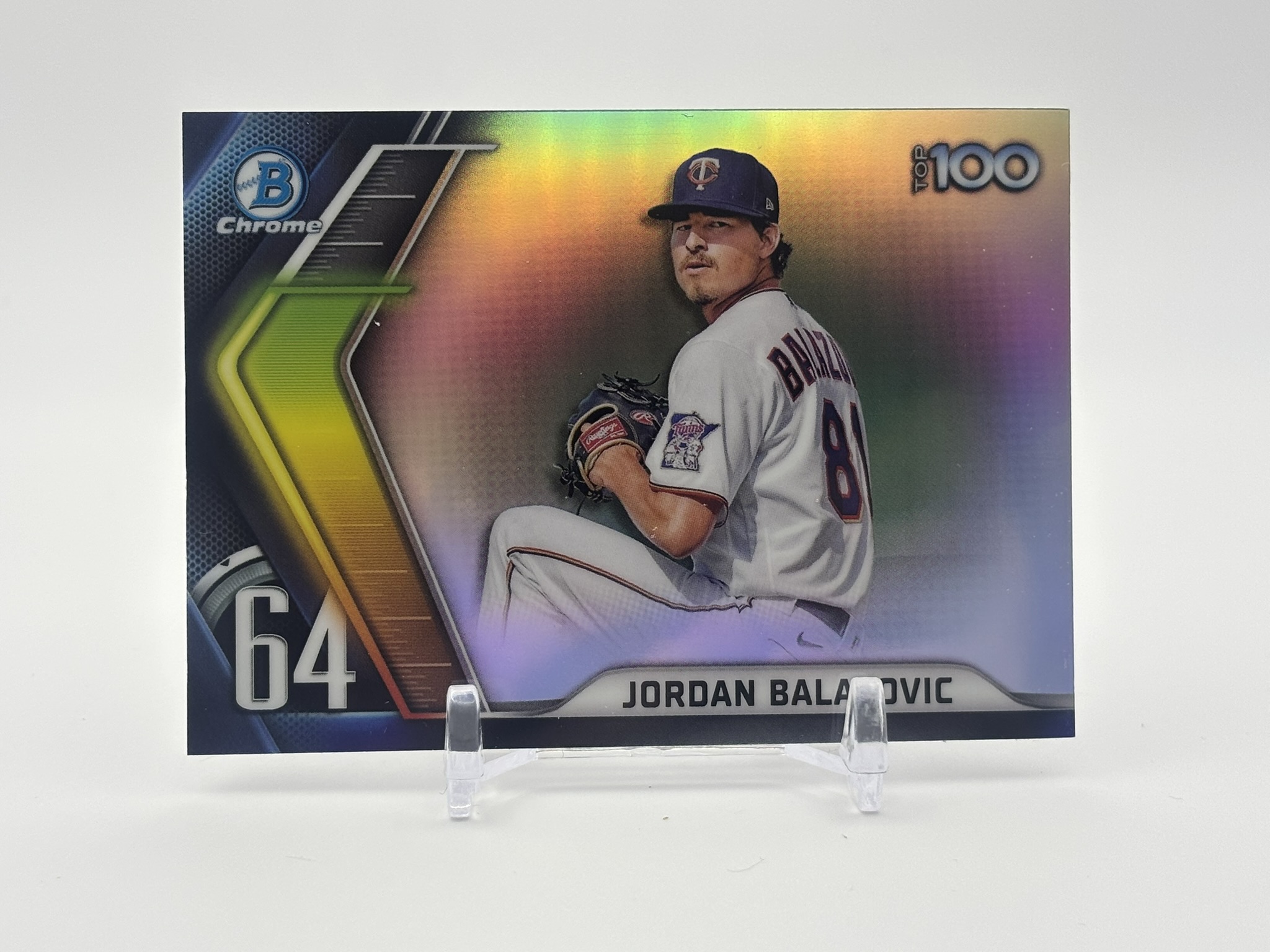 lot 508 image: 2022 Bowman - Chrome Bowman Scouts Top 100 Jordan Balazovic Rookie Card Minnesota Twins