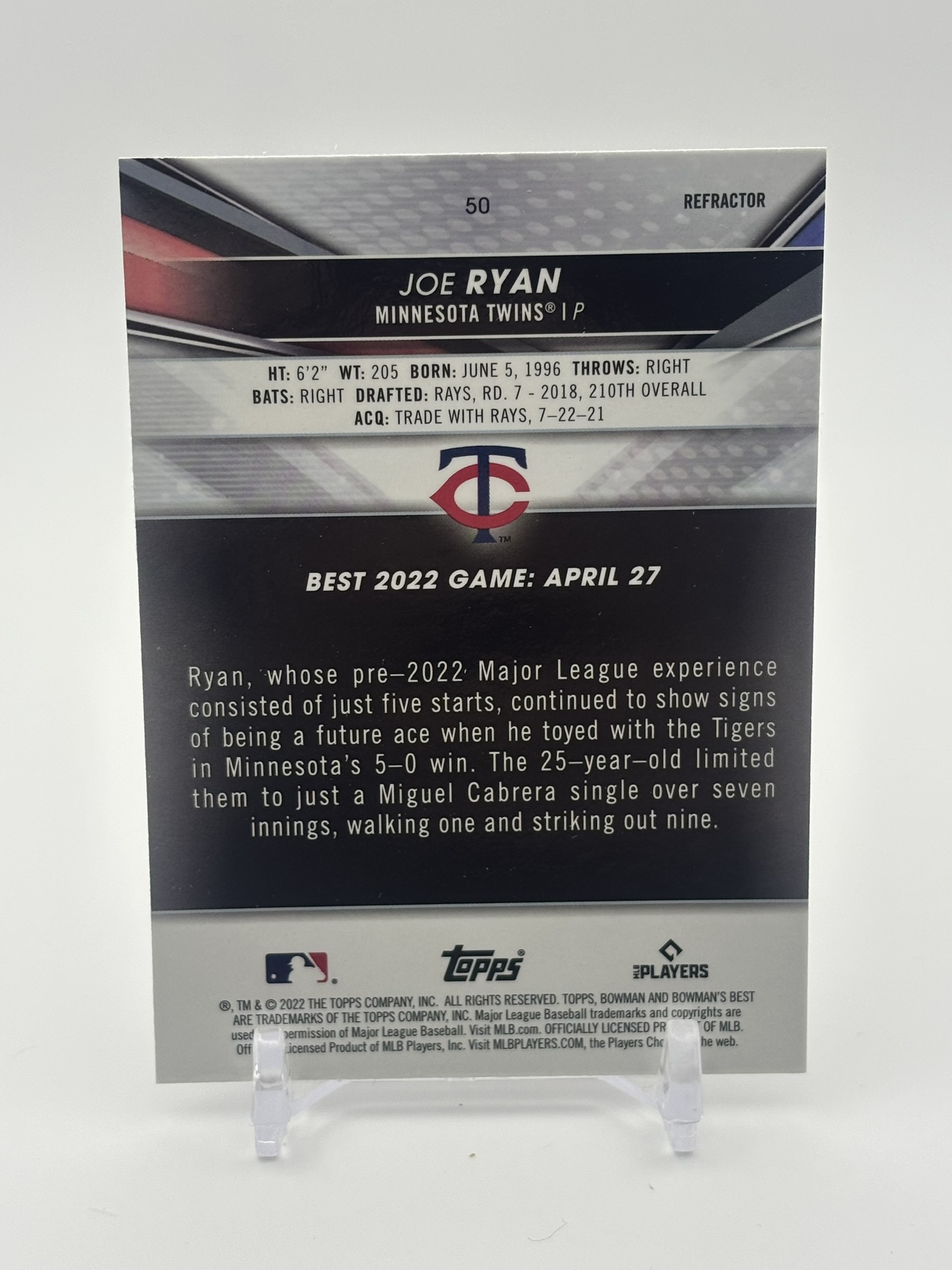 lot 509 image: 2022 Bowmans Best Joe Ryan Rookie Card Minnesota Twins