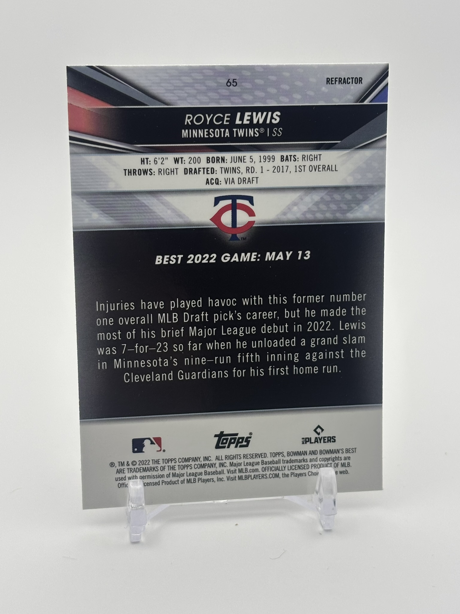 lot 510 image: 2022 Bowmans Best Royce Lewis Rookie Card Minnesota Twins