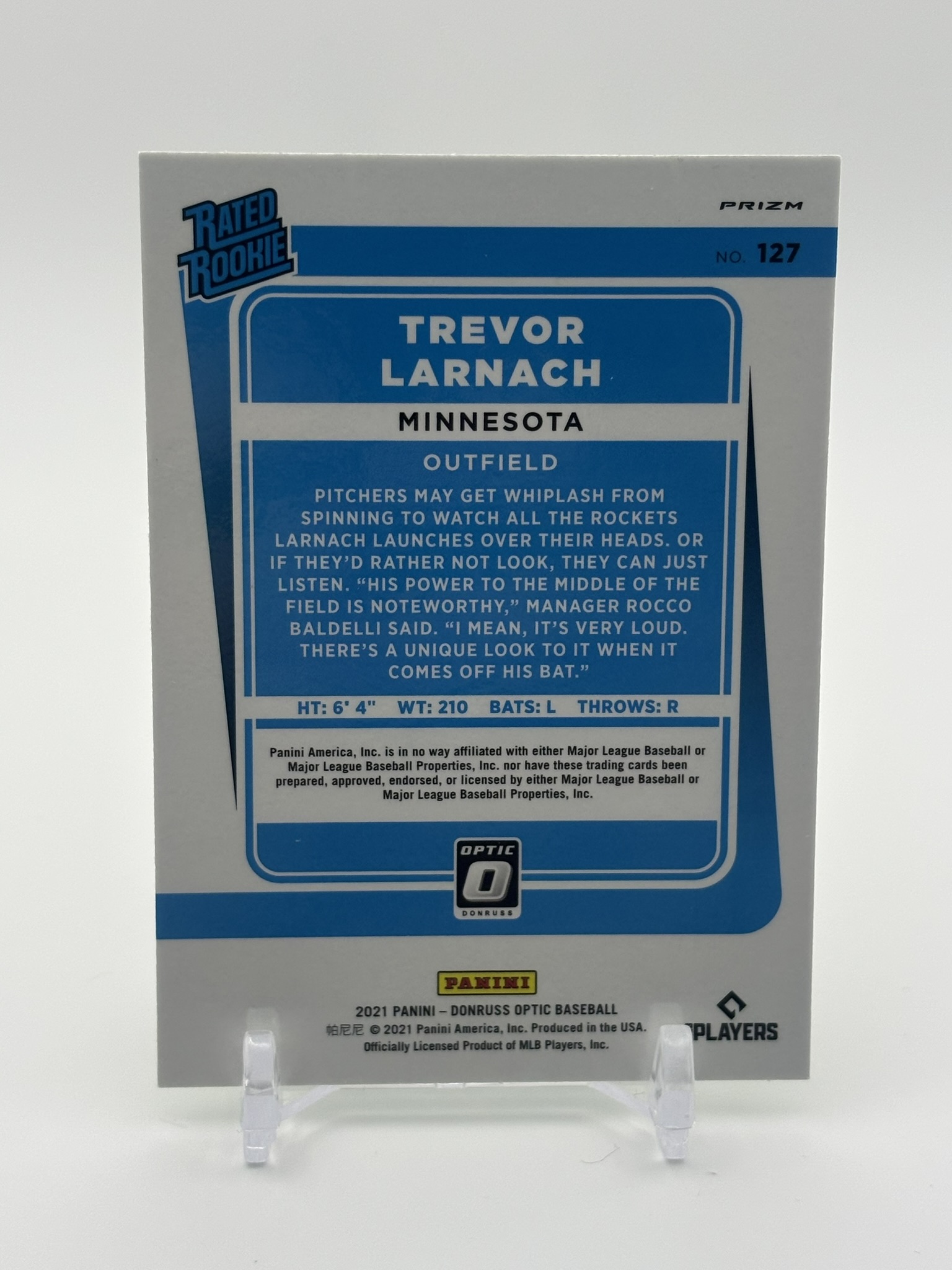 lot 522 image: 2021 Donruss Optic Trevor Larnach Rated Rookie Card Green Prizm Parallel Minnesota Twins