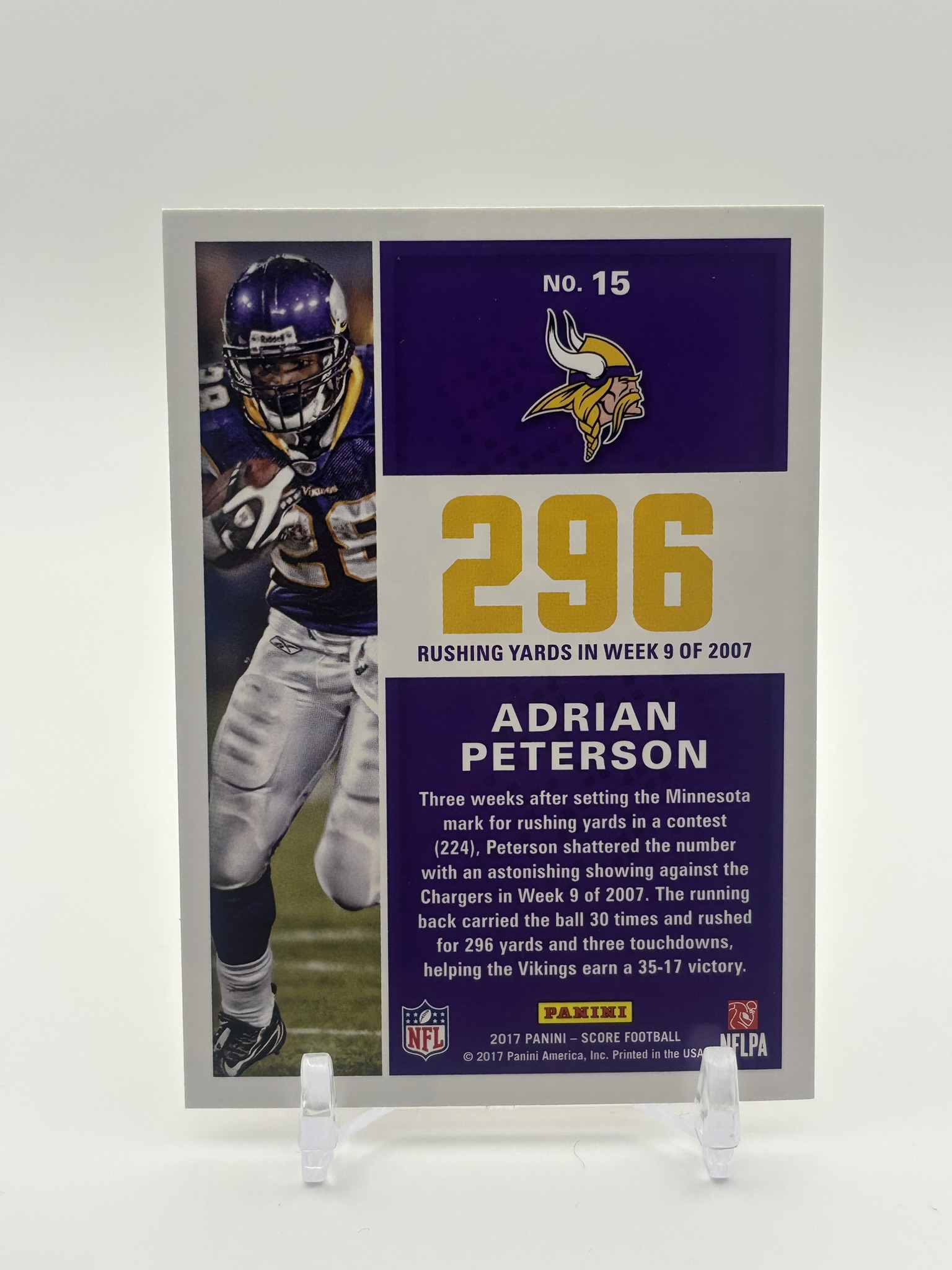 lot 534 image: 2017 Score - Standout Numbers Adrian Peterson #15 Minnesota Vikings