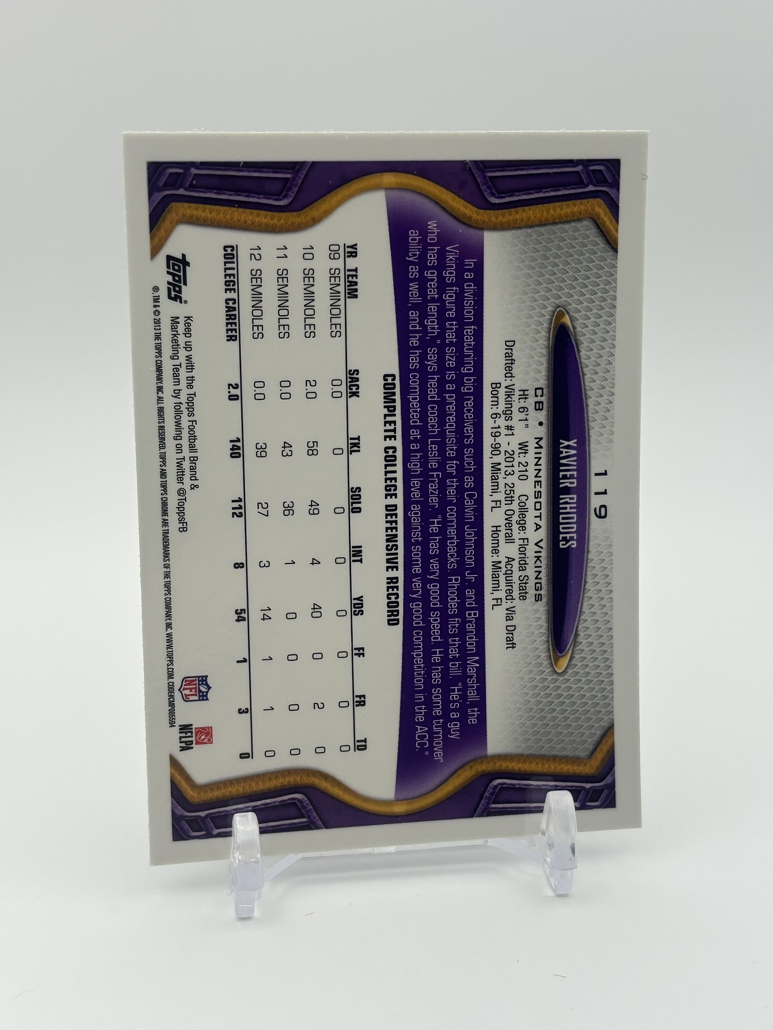 lot 545 image: 2013 Topps Chrome - Xavier Rhodes #119 Refractor Rookie Card Minnesota Vikings