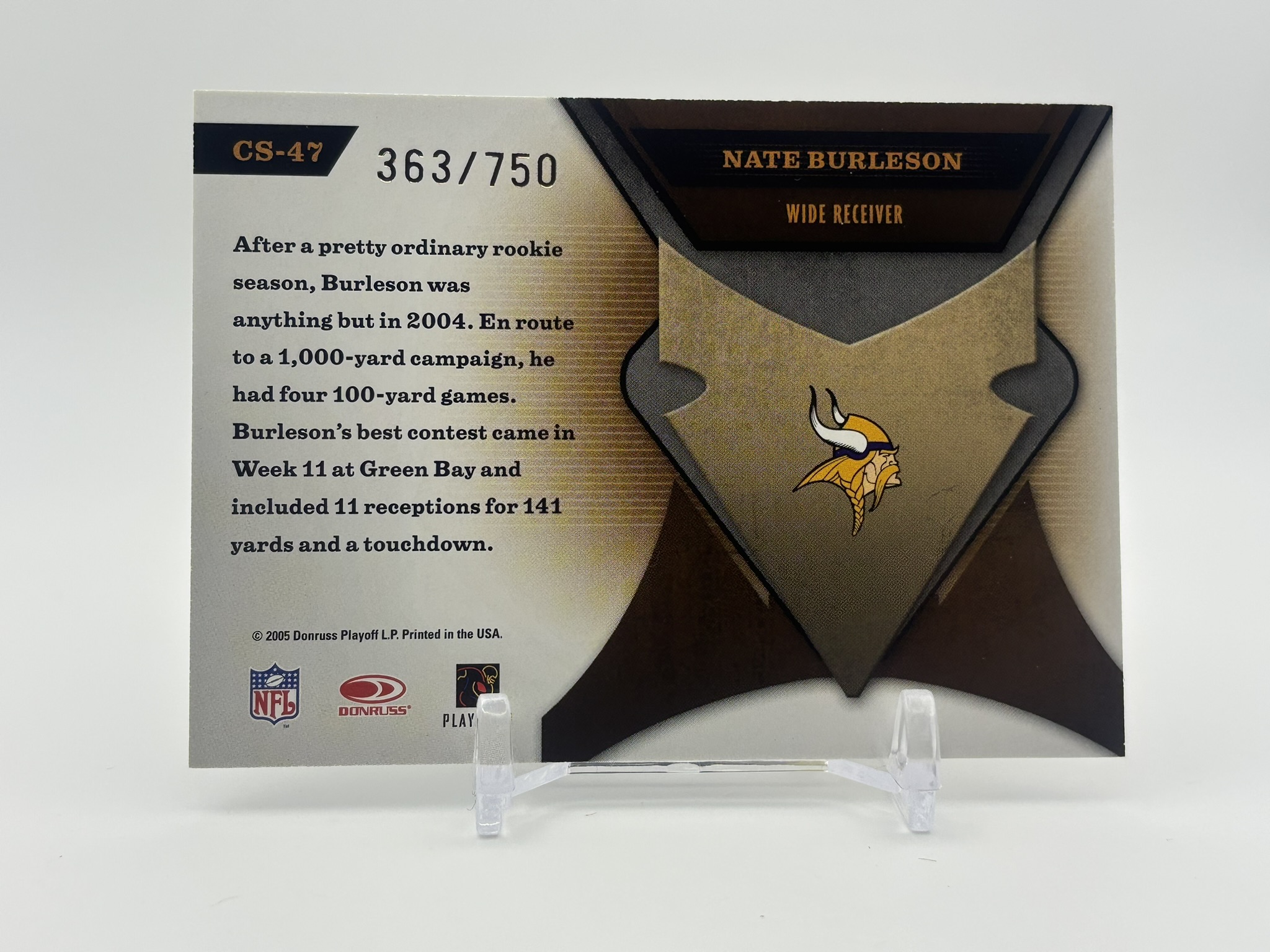 lot 546 image: 2005 Leaf Certified Materials - Certified Skills Nate Burleson #d 363750 Minnesota Vikings