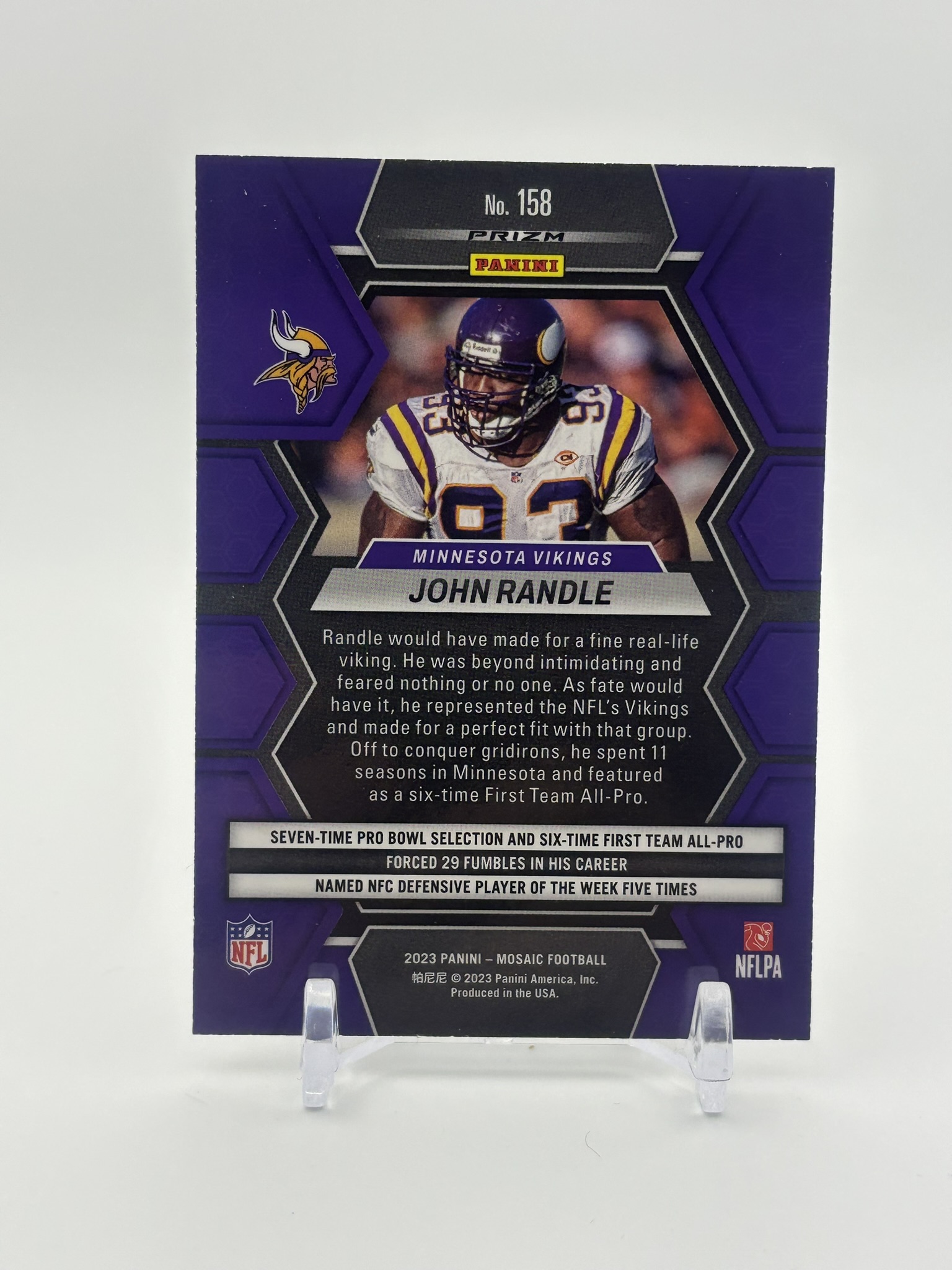 lot 558 image: 2023 Panini Mosaic - John Randle #158 Silver Prizm Minnesota Vikings NFL