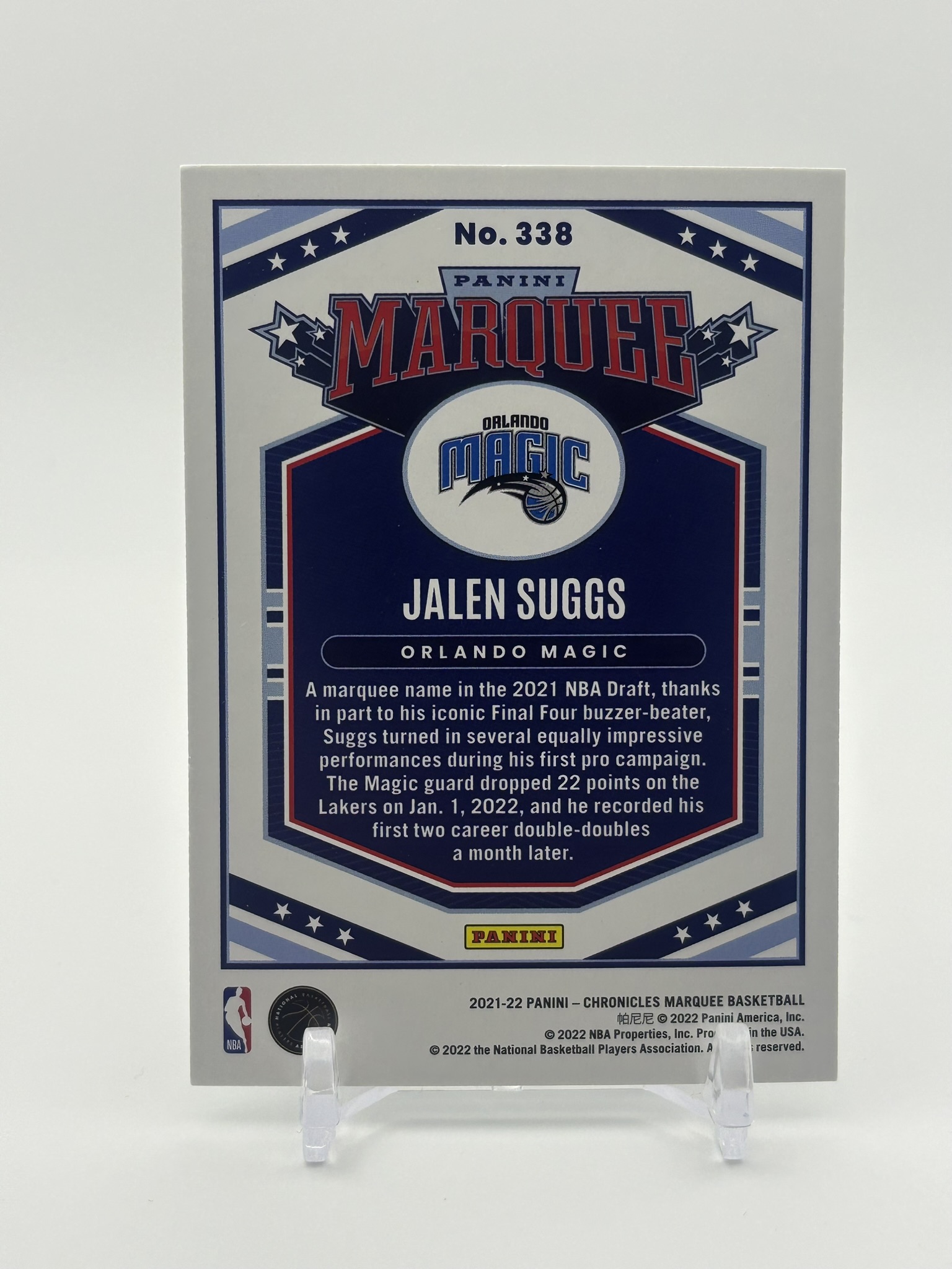 lot 567 image: 2021-22 Panini Chronicles - Marquee Jalen Suggs #338 Rookie Card NBA