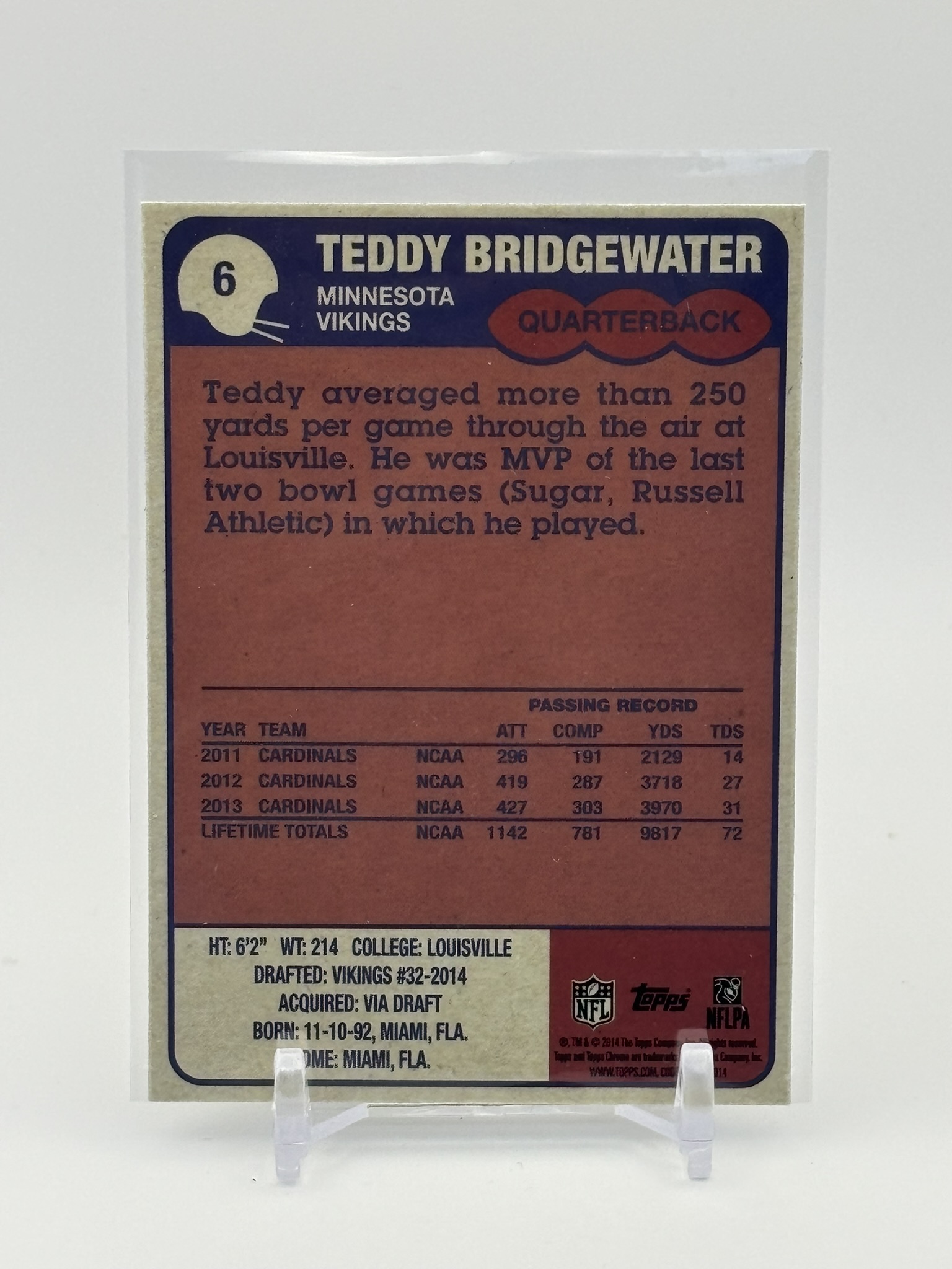 lot 589 image: 2014 Topps Chrome - 1985 Design Teddy Bridgewater Rookie Card Minnesota Vikings