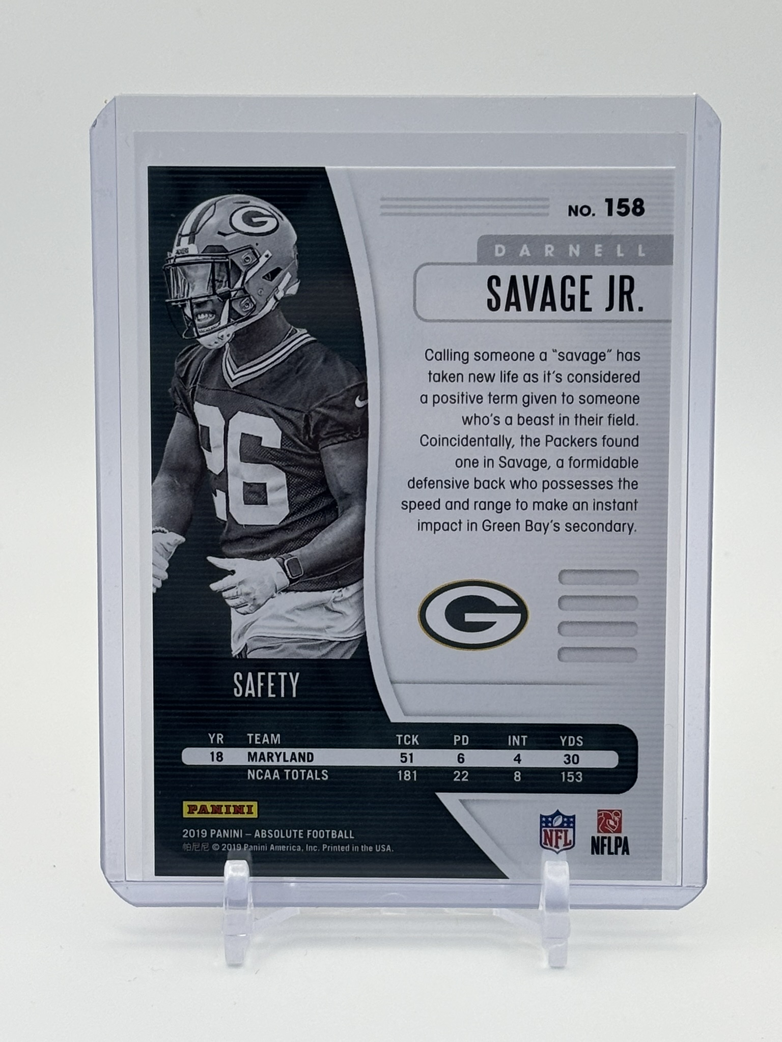 lot 595 image: 2019 Panini Absolute Darnell Savage Jr. #158 Rookie Card #d 141199