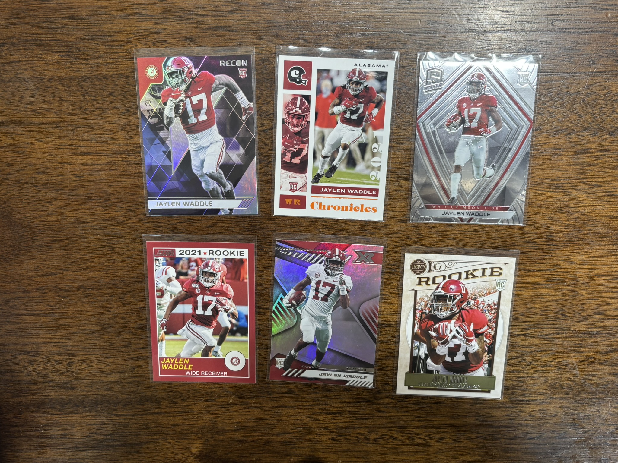 lot 616 image: Jaylen Waddle Rookie Card Lot, Six Rookie Cards, All Different, Miami Dolphins