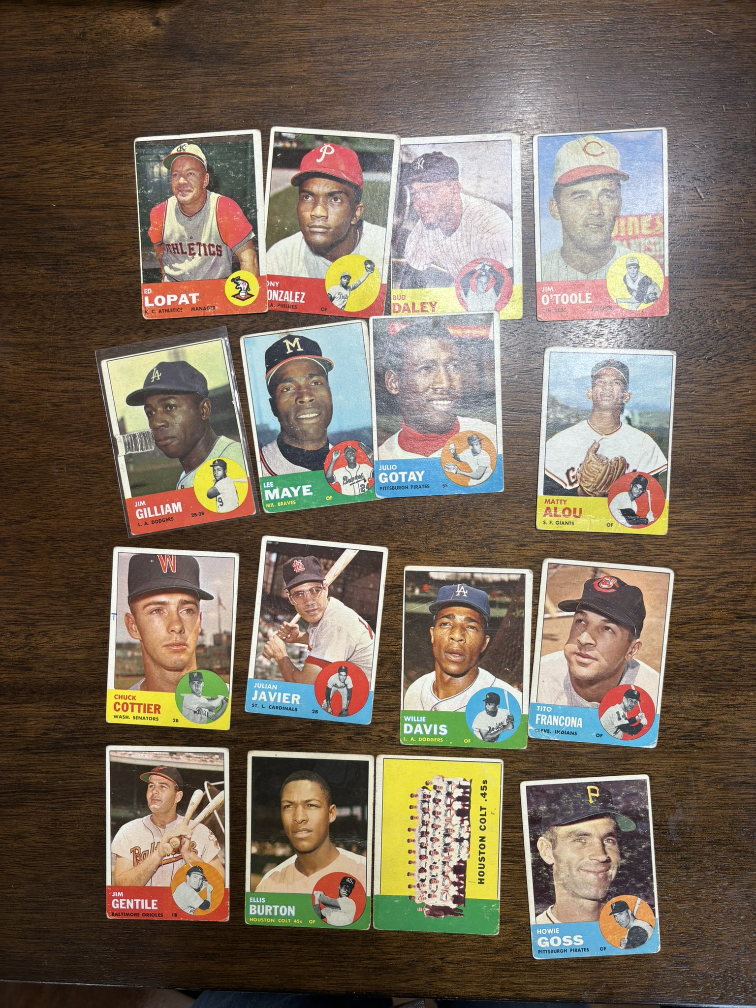 lot 626 image: 1963 Topps Baseball Cards, Lower Grade, 16 Cards Total