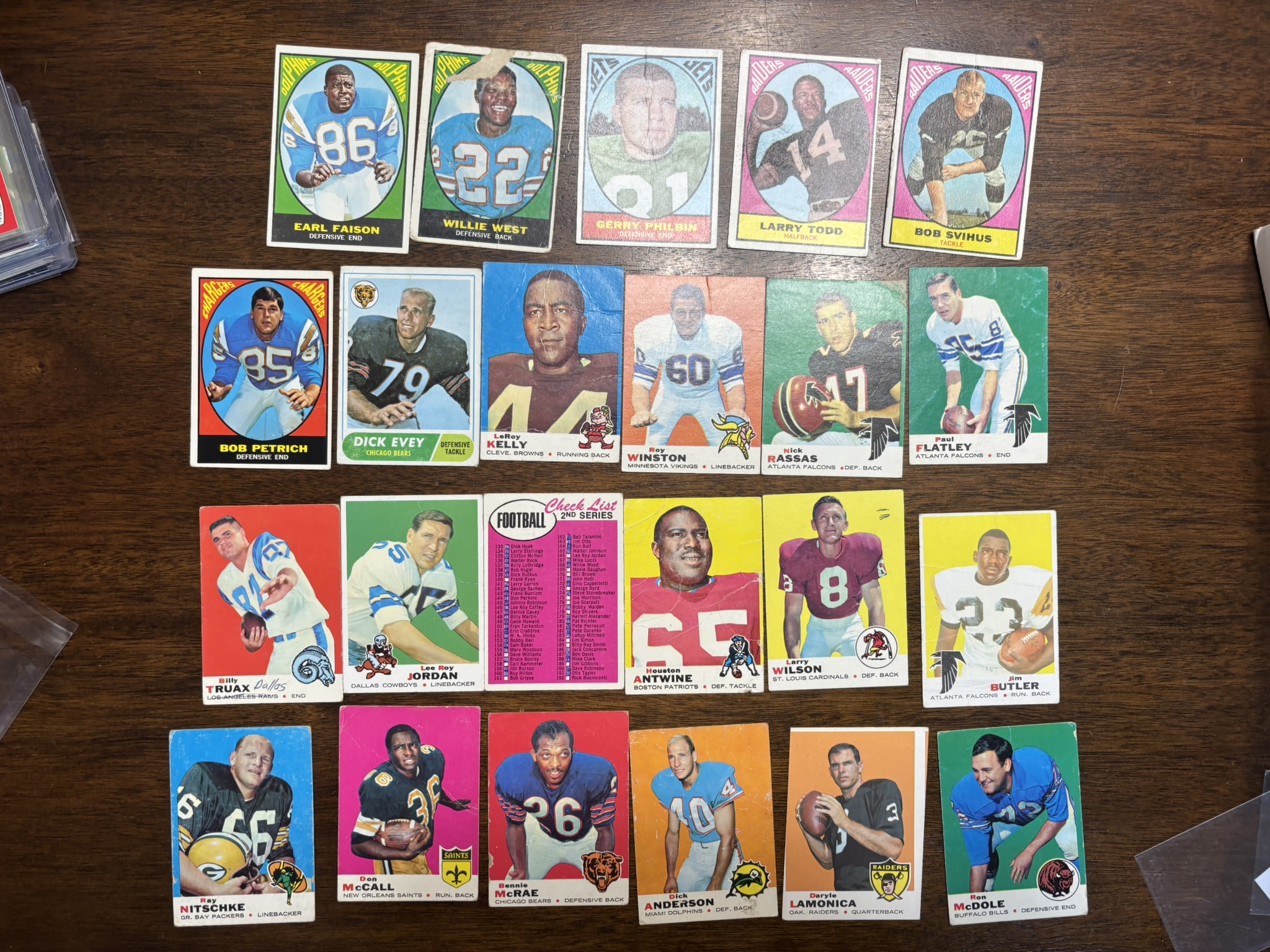 lot 636 image: Vintage NFL Football Card Lot, 24 Cards, Lower Grade 1960s, 1970s