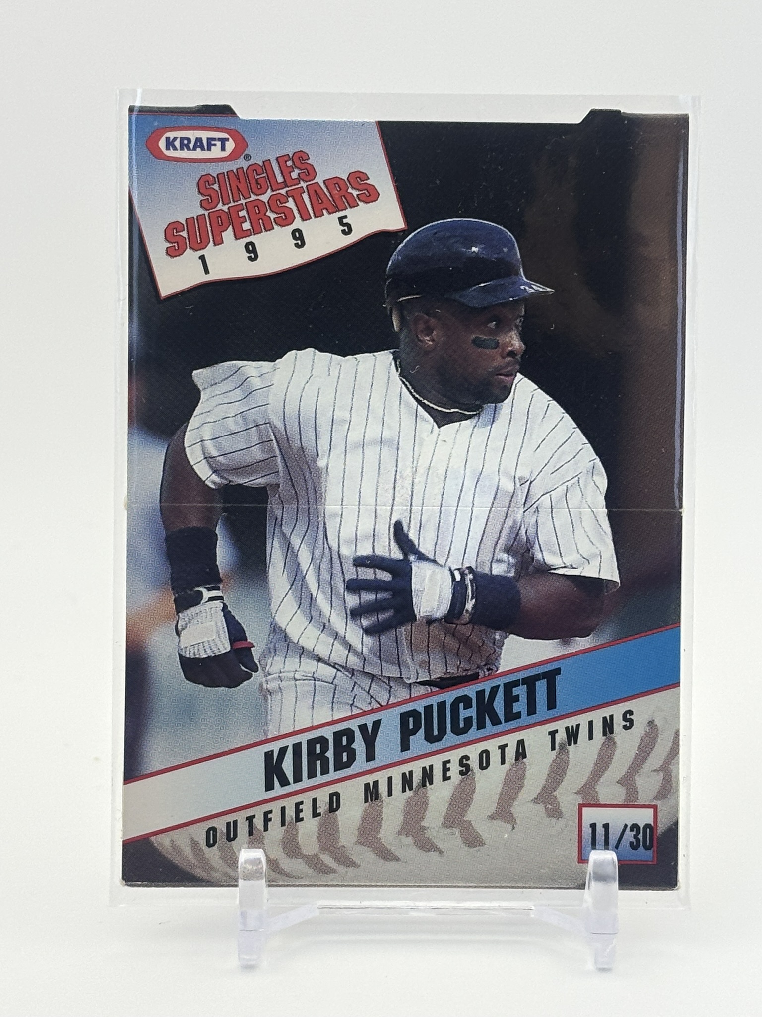 lot 659 image: 1995 Kraft Singles Superstars Kirby Puckett Food Issued Insert Card