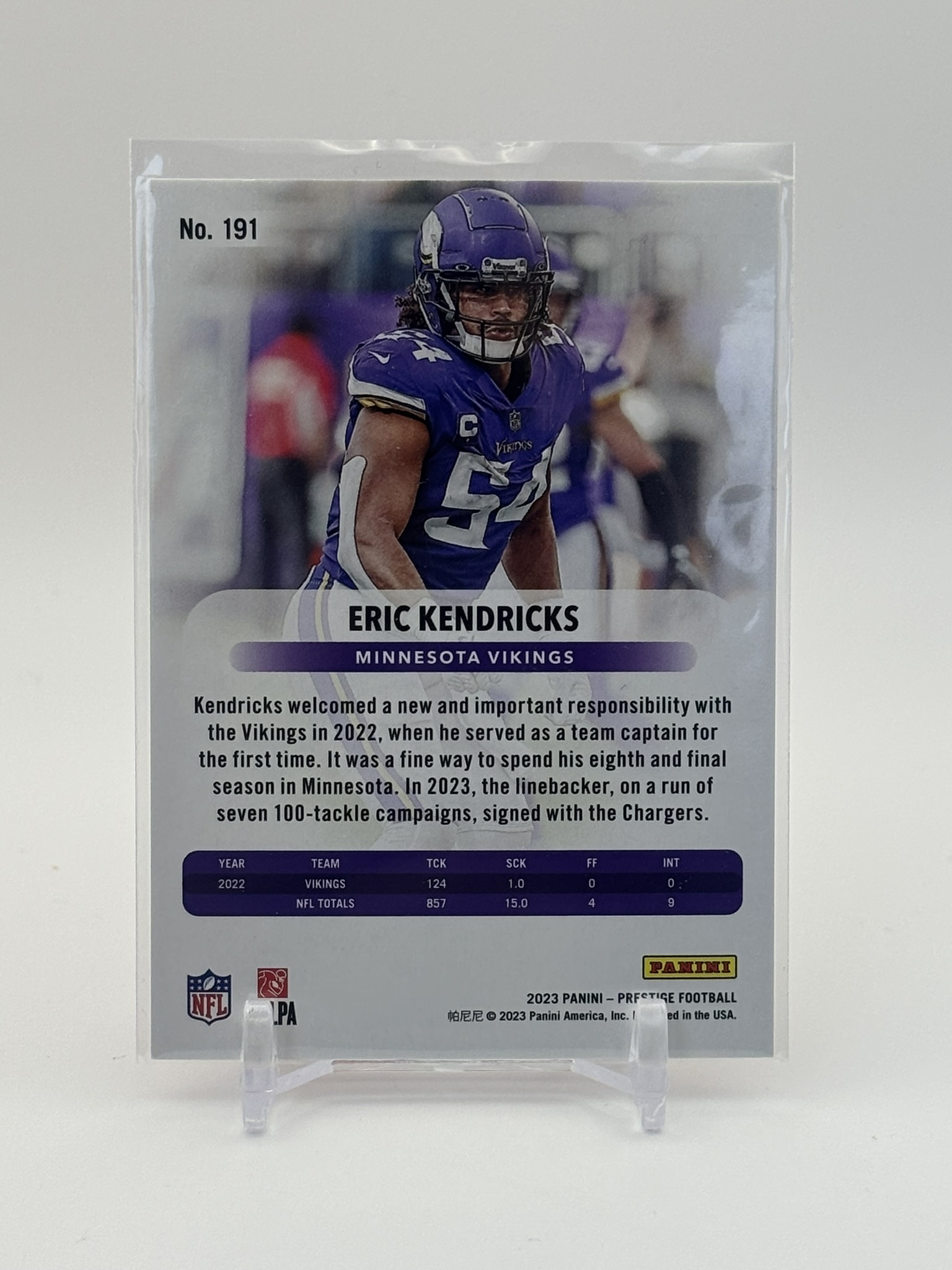 lot 662 image: 2023 Prestige Eric Kendricks Xtra Points Red Parallel Serial #d 497599 Minnesota Vikings