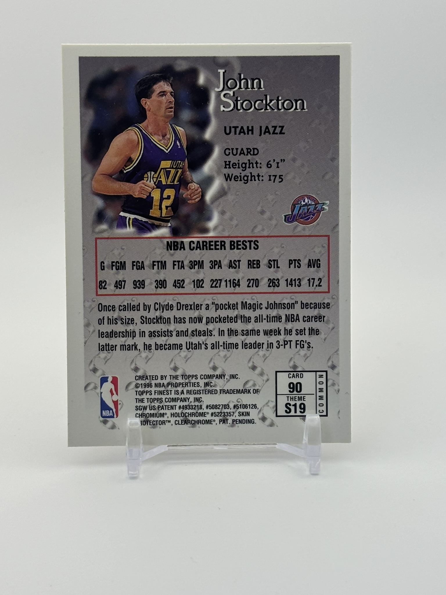 lot 677 image: 1996-97 Topps Finest - Common Bronze John Stockton #90 Sterling Insert Card