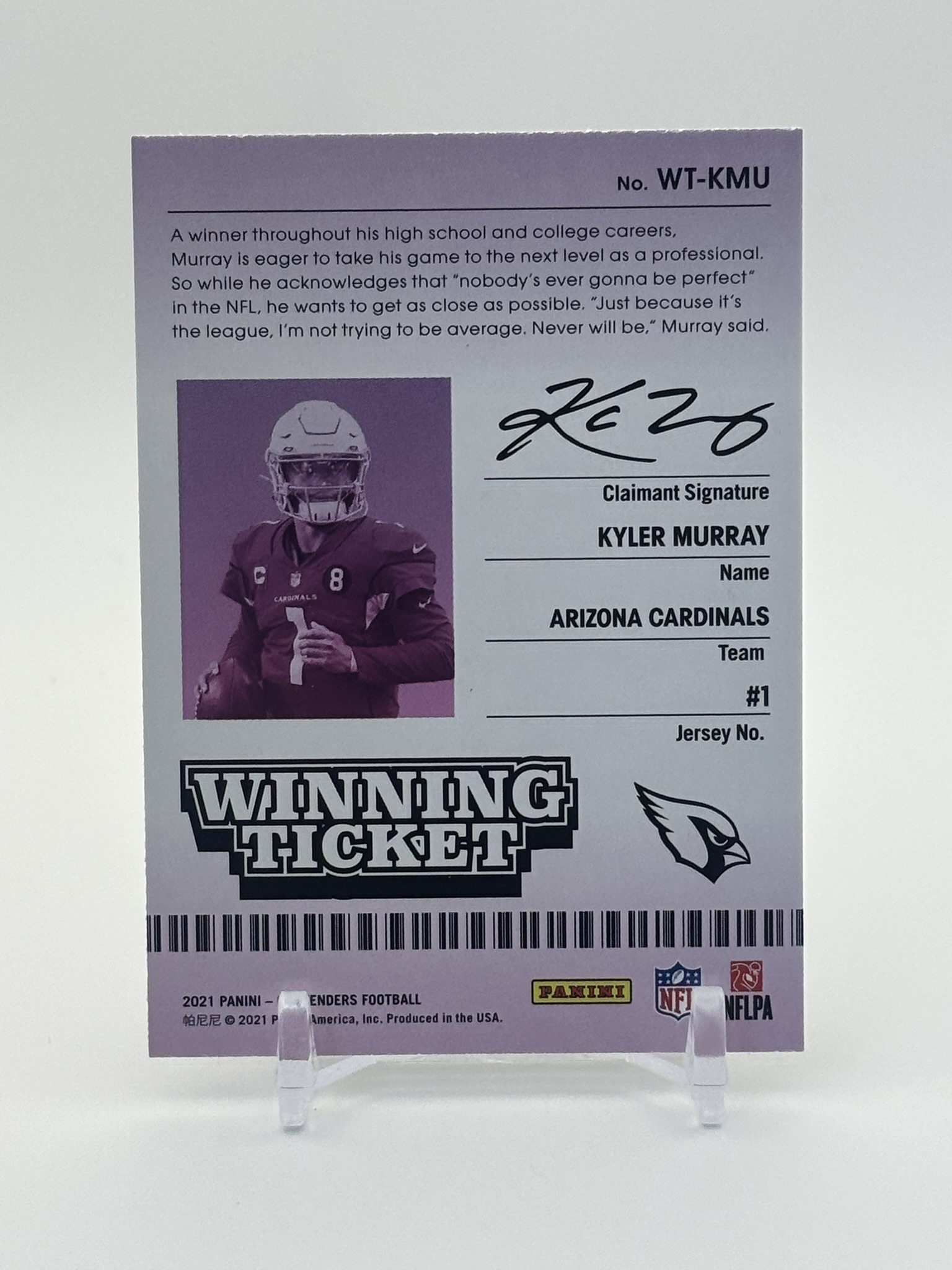 lot 690 image: 2021 Panini Contenders - Kyler Murray #WT-KMU