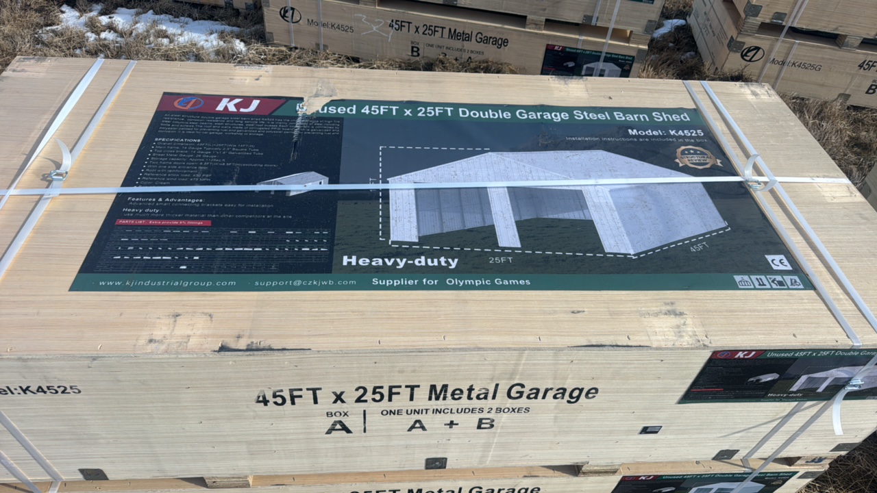 lot 294 image: 2025 K4525 Unused 45FTx25FT Double Garage Steel Barn Shed