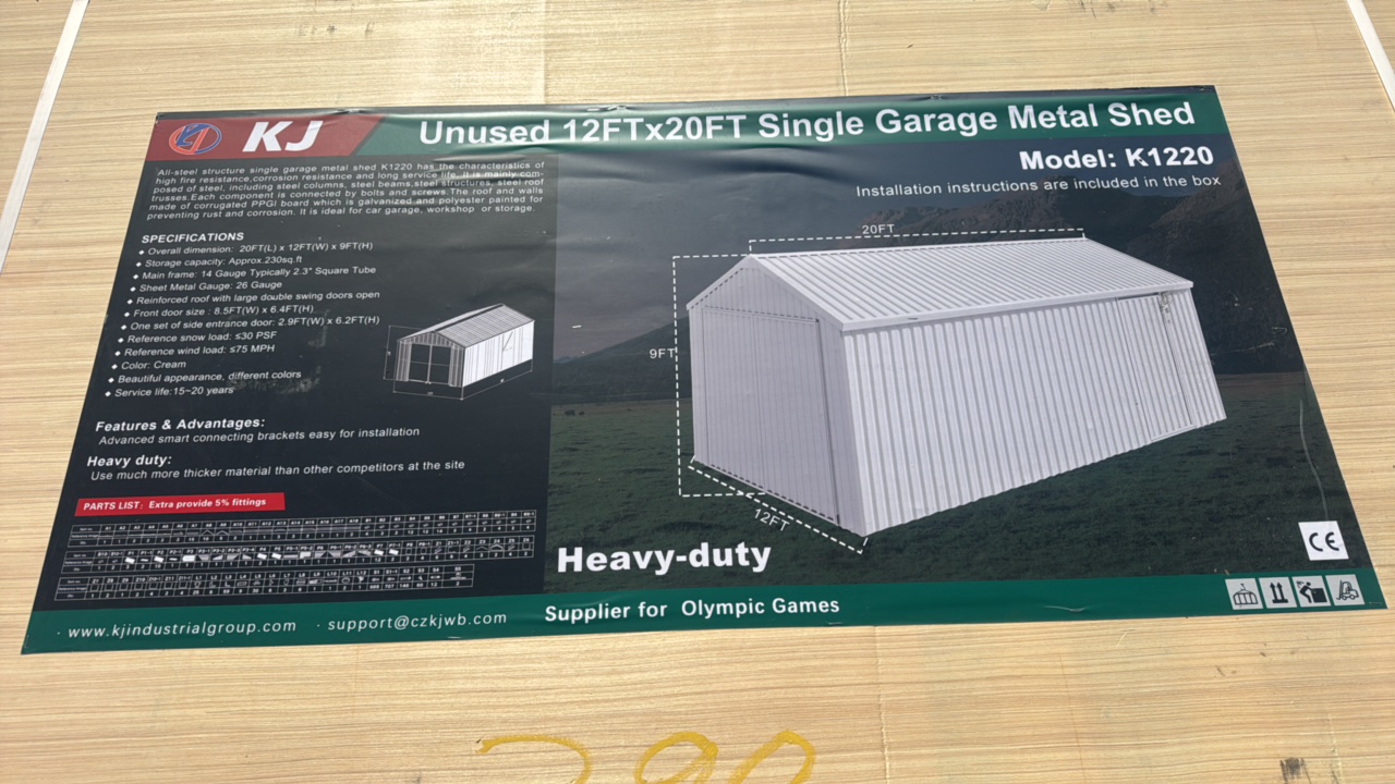 lot 298 image: 2025 K1220 Unused 12ftx20ft Single Garage Metal Shed