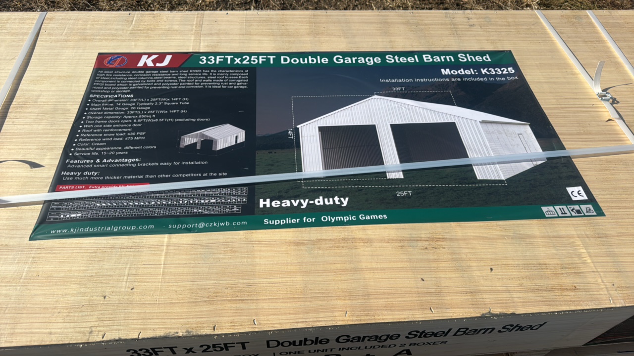 lot 301 image: 2025 K3325 Unused 33FTx25FT Double Garage Steel Barn